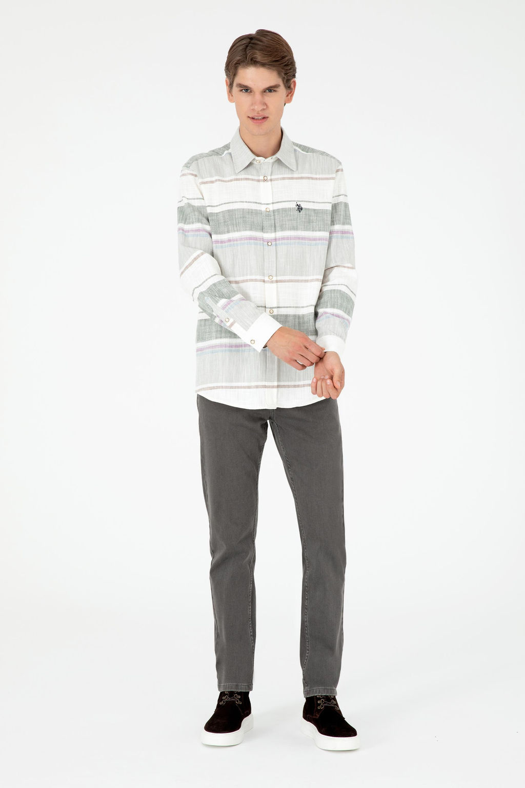 Мужская рубашка цвета хаки с длинным рукавом - U.s. polo assn фото 4