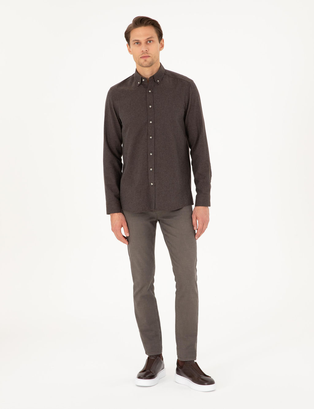 Kahverengi Slim Fit Uzun Kollu G_mlek