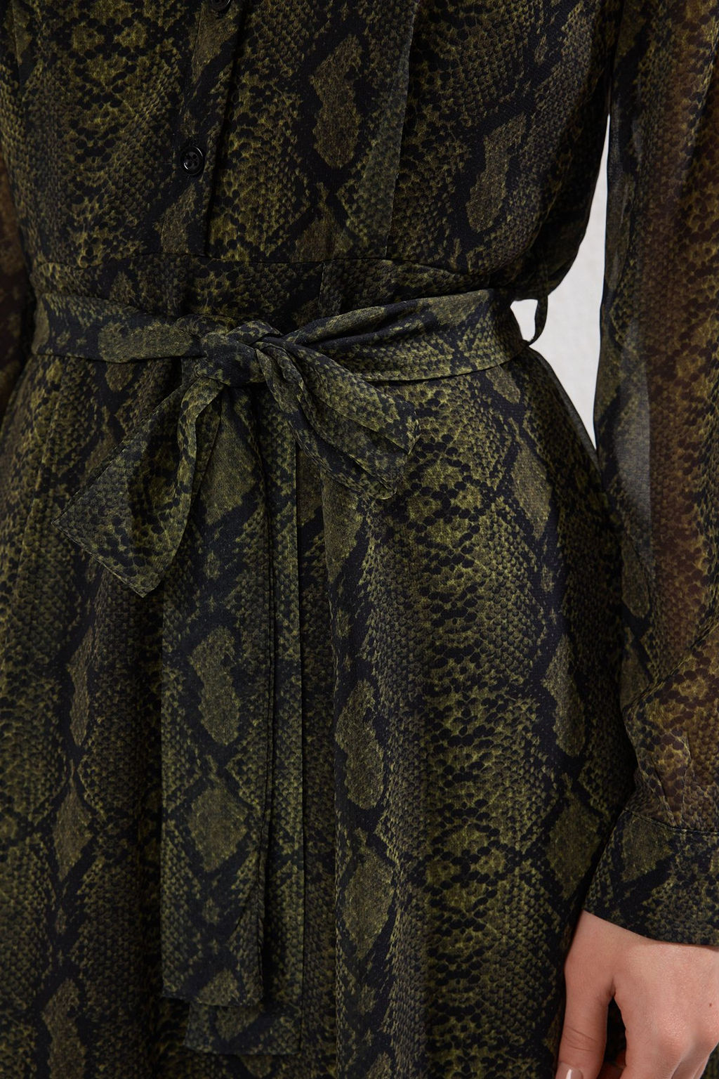 TRENDYOLMILLA Cok Renkli Kusakl? Animal Desenli Belden Ac?lan Astarl? Mini Sifon Dokuma Elbise TWOAW25EL00161 фото 3