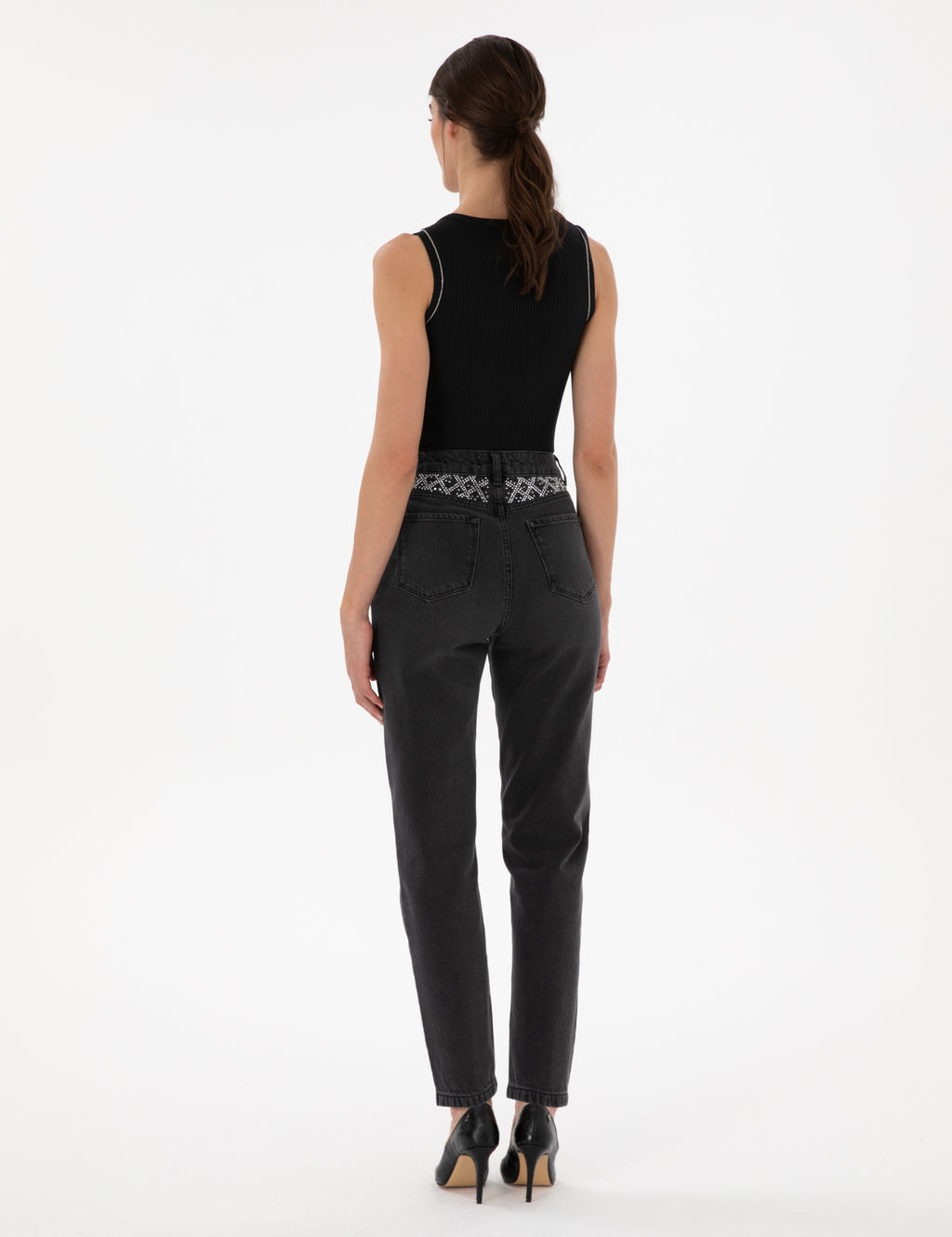 Antrasit Mom High Waist Fit Jean Pantolon