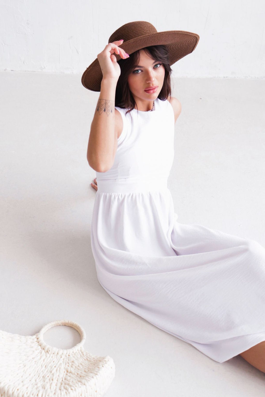 Платье с перекрещенными бретелями белое - Martichelli фото 8