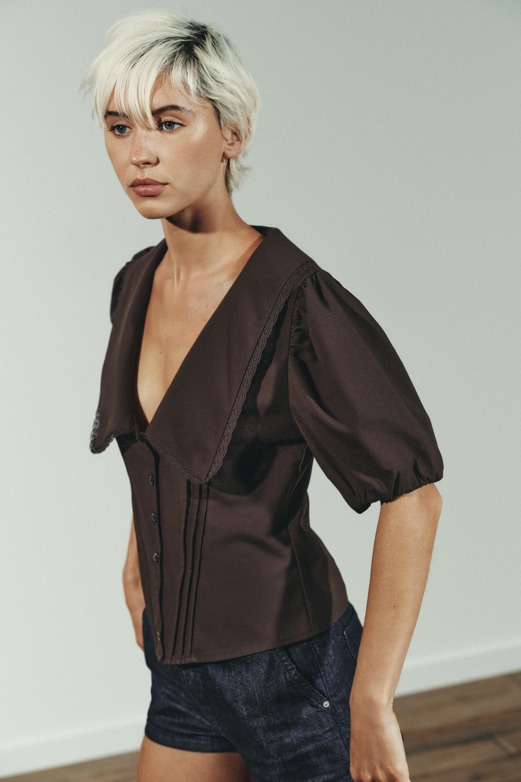 PUFF SLEEVE PETER PAN COLLAR TOP - Zara фото 5