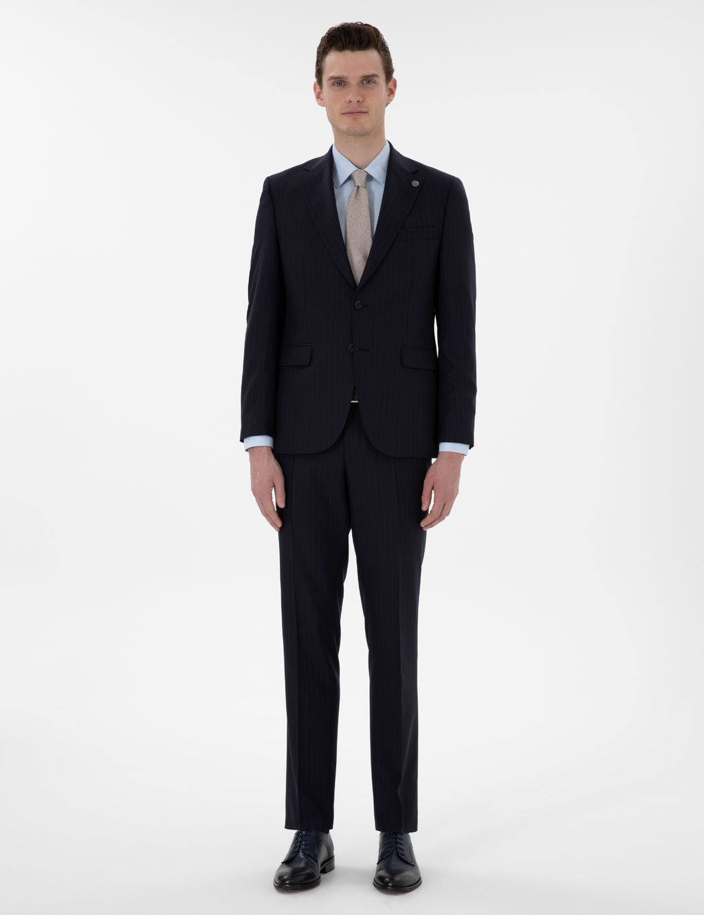 Lacivert Slim Fit _izgili %100 Y_n Tak_m Elbise