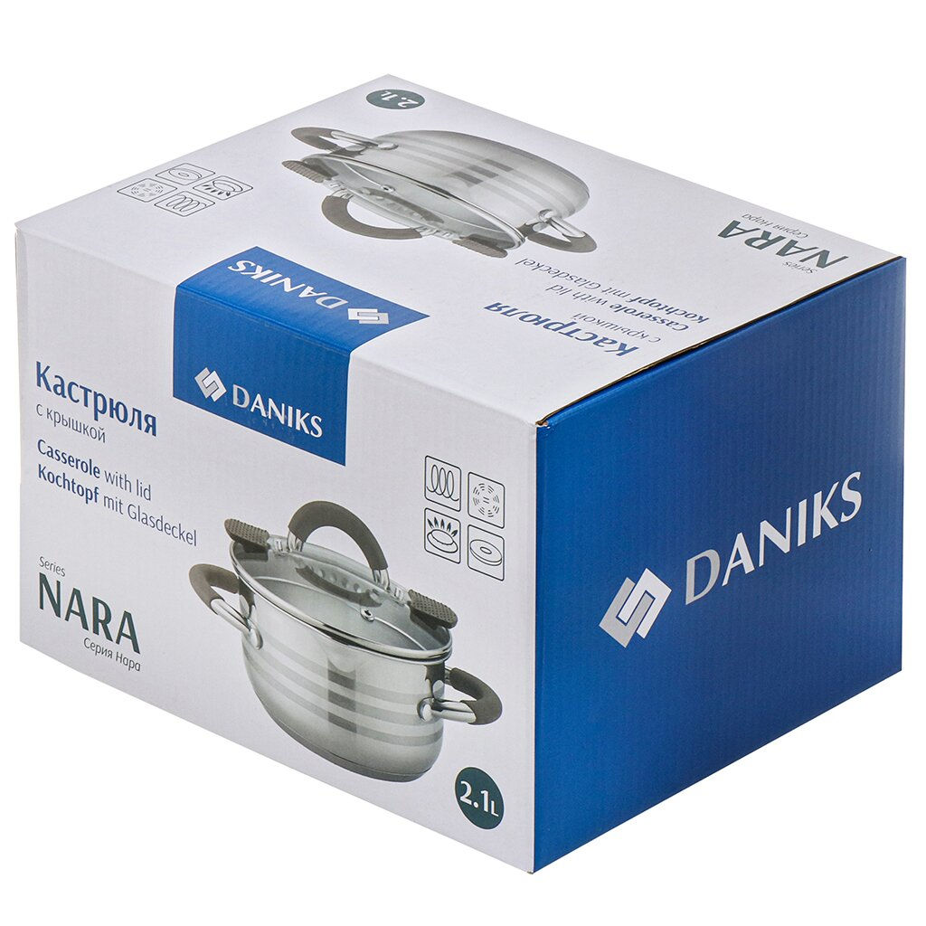Кастрюля нерж НАРА 2.1 л, с крышкой, крышка стекло, Daniks, GS-01413HY-16CA-2, серебр  фото 8