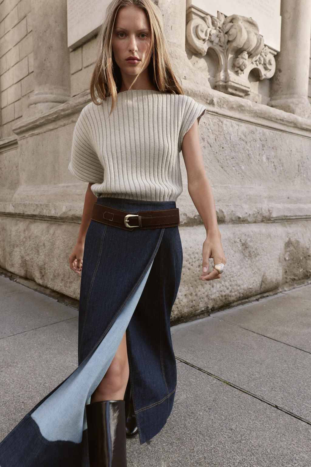 Z1975 BELTED DENIM WRAP MIDI SKIRT - Zara фото 2