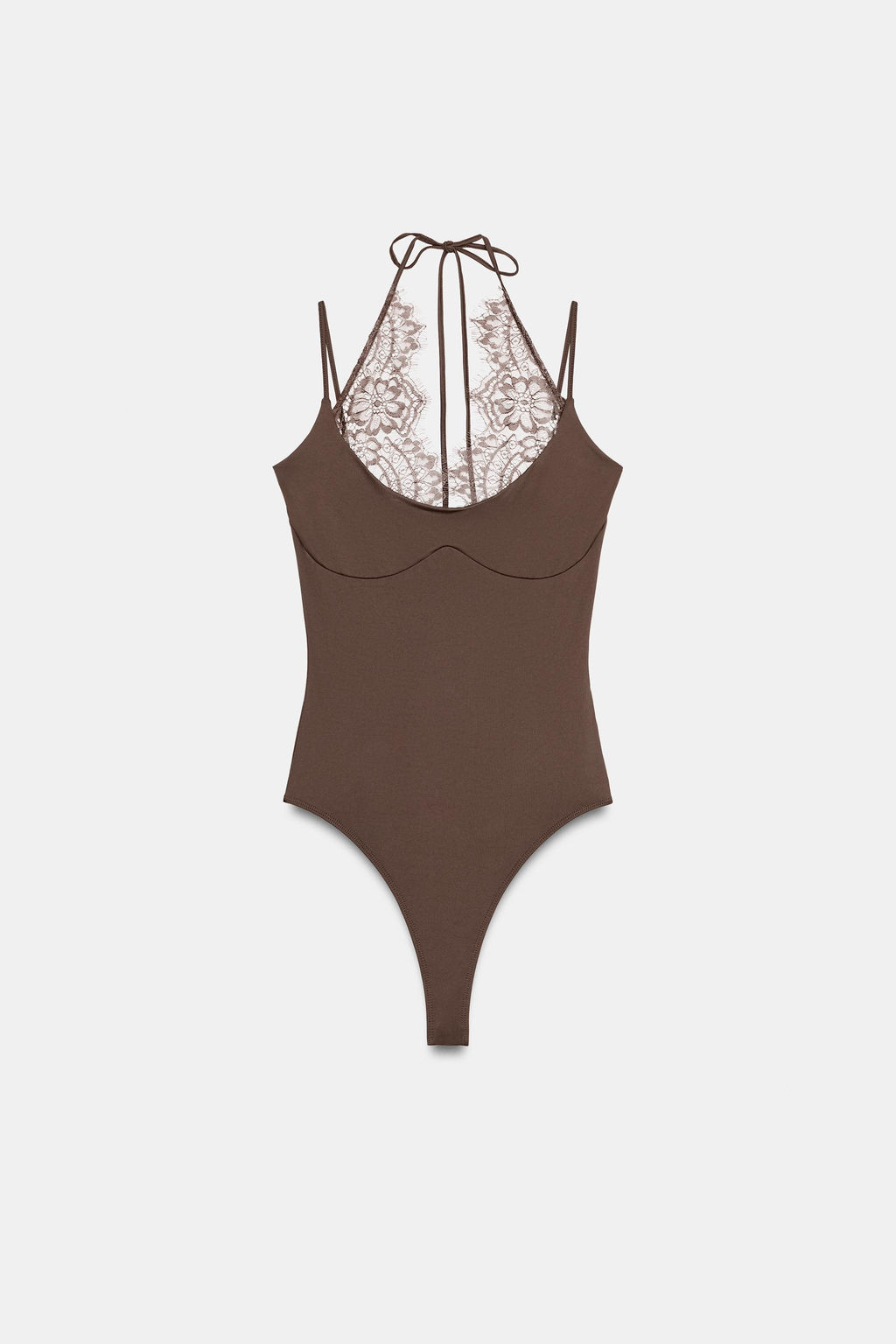 BODY HALTER COMBINADO ENCAJE / Chocolate - Zara фото 5