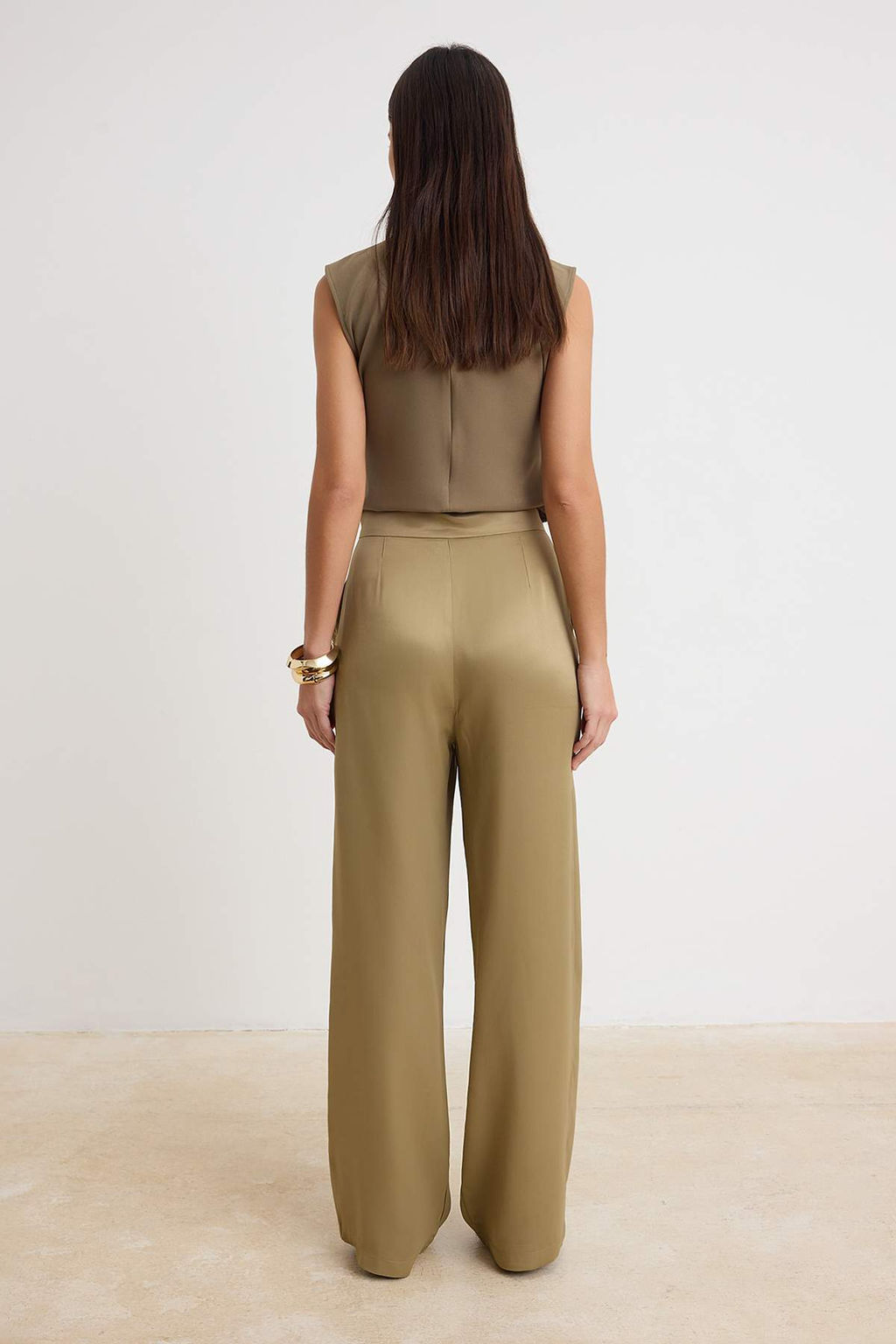 Haki Saten Wide Leg/Genis Paca Pantolon TWOSS26PL00197 - Trendyolmilla фото 4