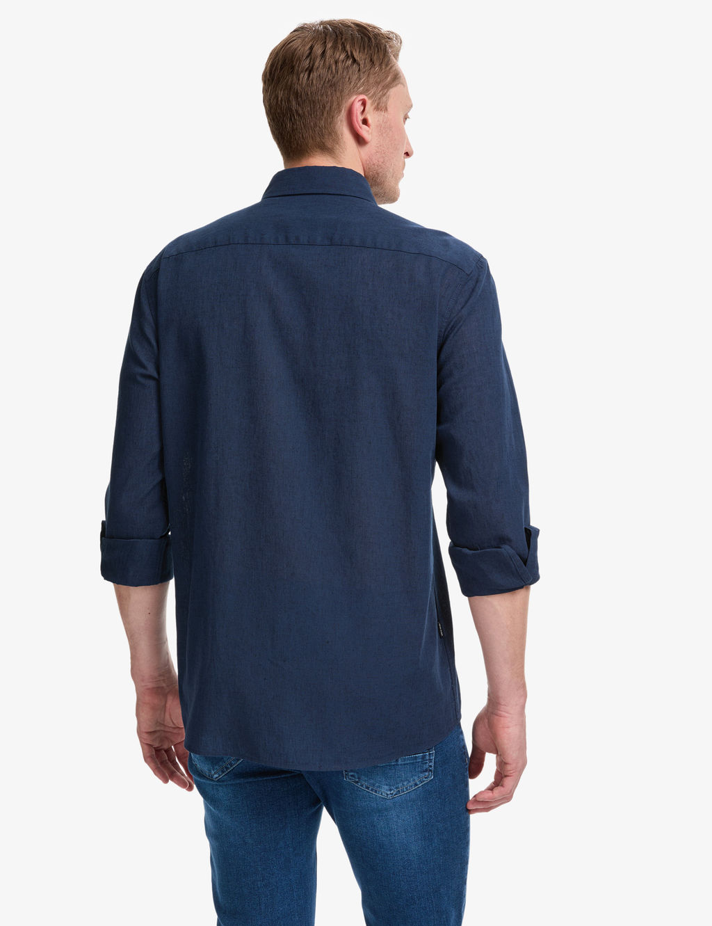 Lacivert Keten Kar___ml_ Regular Fit Uzun Kollu G_mlek
