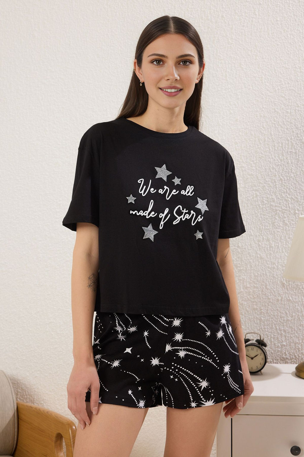 Trendyolmilla Pembe %100 Pamuklu Eglence Desenli Sortlu Orme Pijama Tak?m? THMSS25PT00393 фото 5