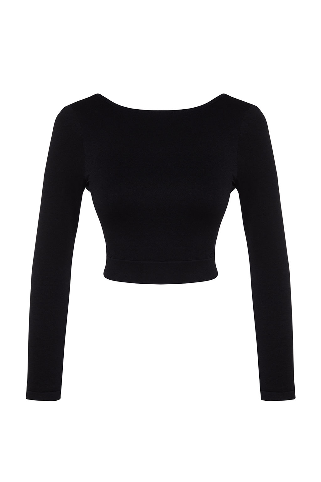 Trendyolmilla Siyah Seamless/Dikissiz S?rt ve Reflektor Bask? Detayl? Crop Orme Spor Ust/Bluz THMAW24BZ00023