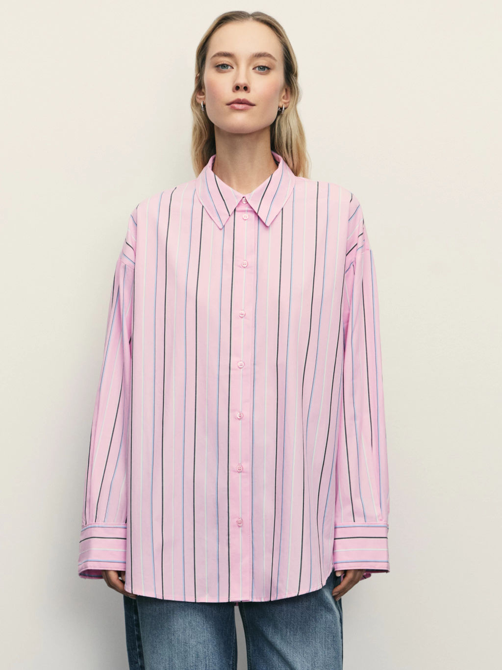Рубашка в полоску из хлопка / Zarina фото 3
