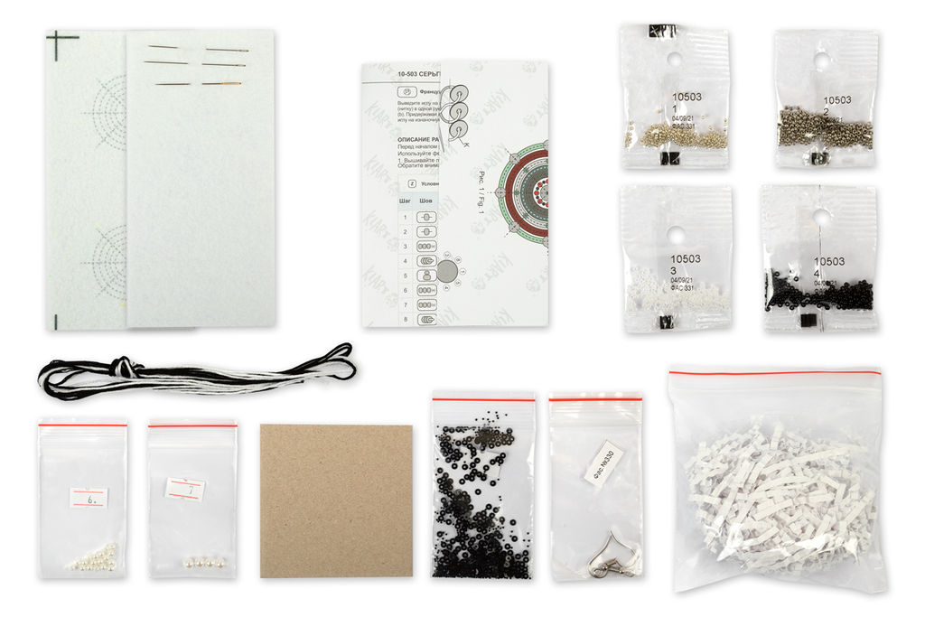 Klart набор для вышивания 10-503 Серьги круглые. Черно-белый орнамент 3.5 х 4 см