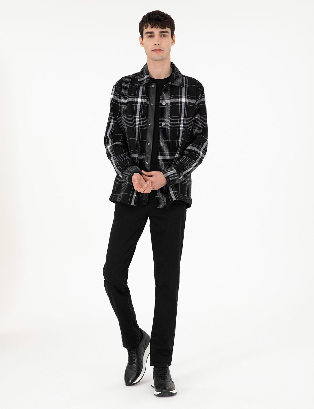 Siyah Comfort Fit Ekose Uzun Kollu G_mlek - Pierre cardin фото 4