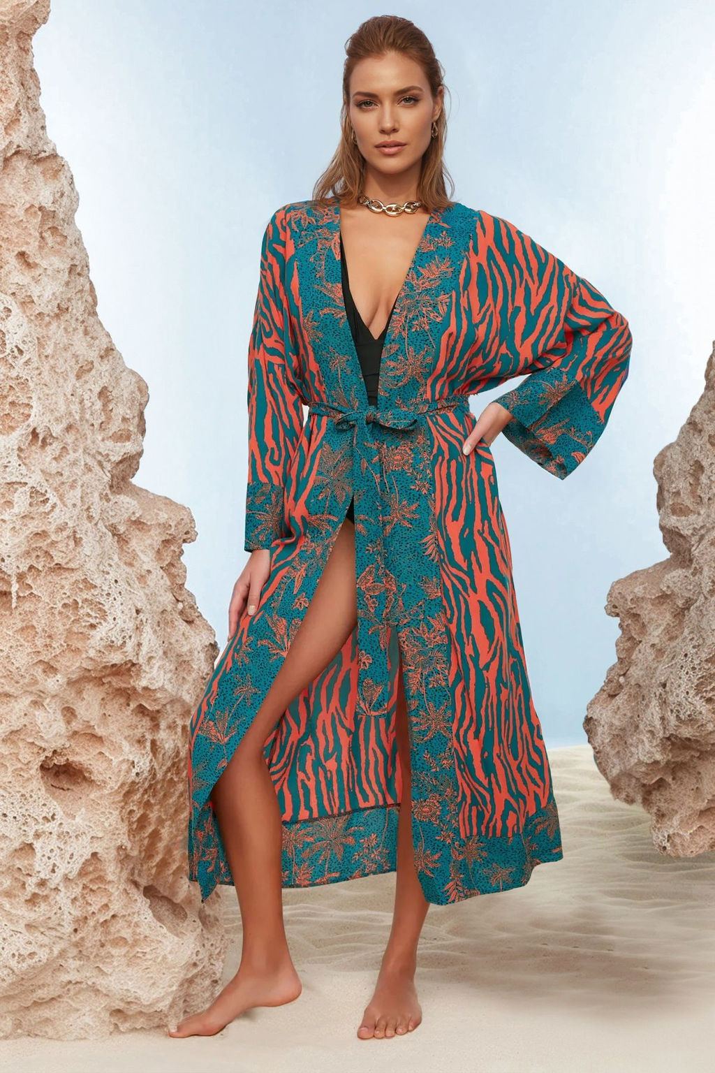 Etnik Desenli Kusakl? Maxi Dokuma Plaj Kimono&Kaftan TBESS21KM0171 - Trendyolmilla фото 14