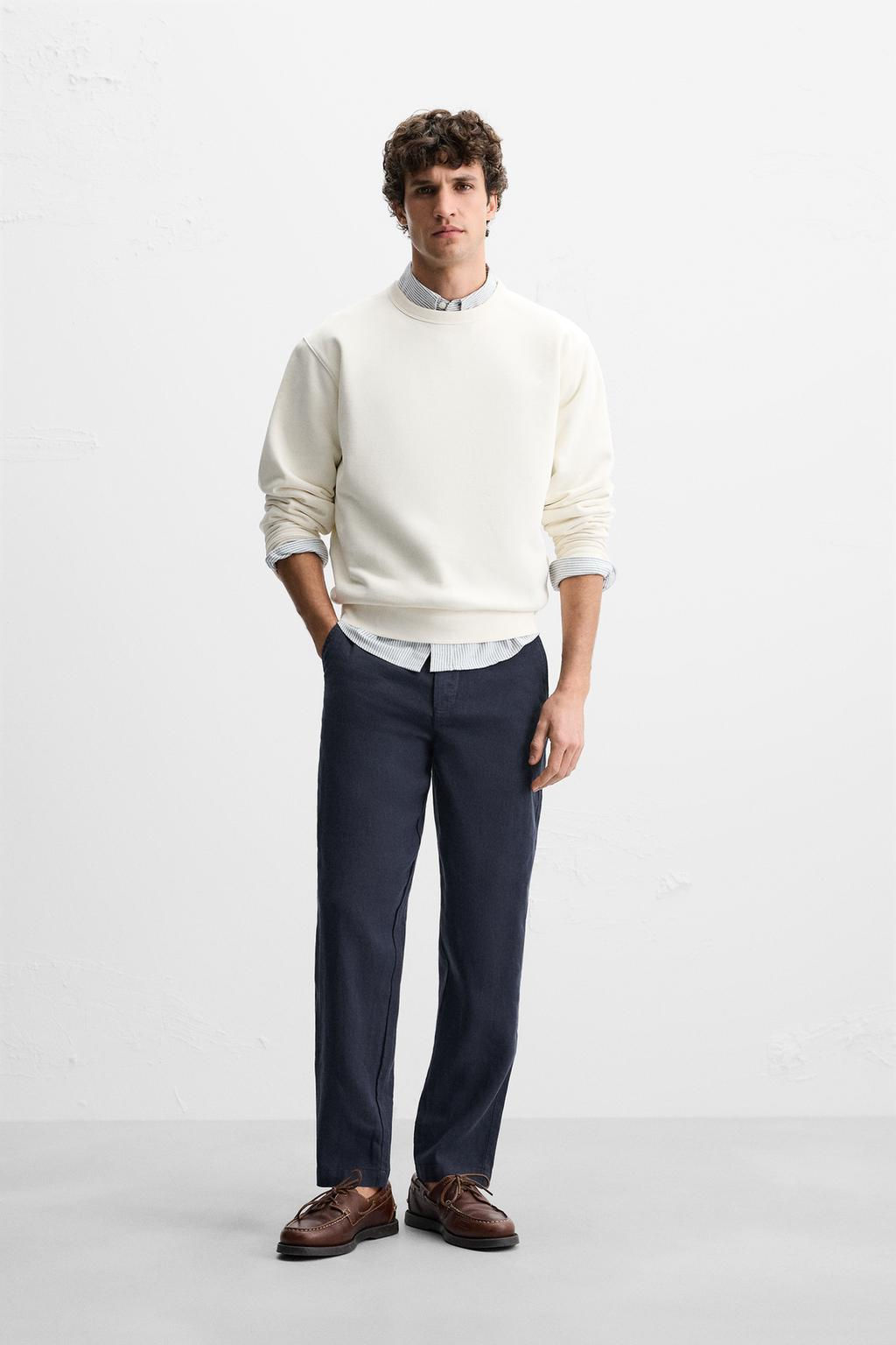 COTTON/LINEN RELAXED FIT TROUSERS - Zara фото 19