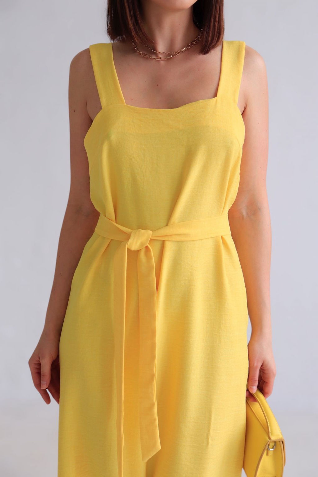 Martichelli Сарафан на широких бретелях жёлтый изо льна