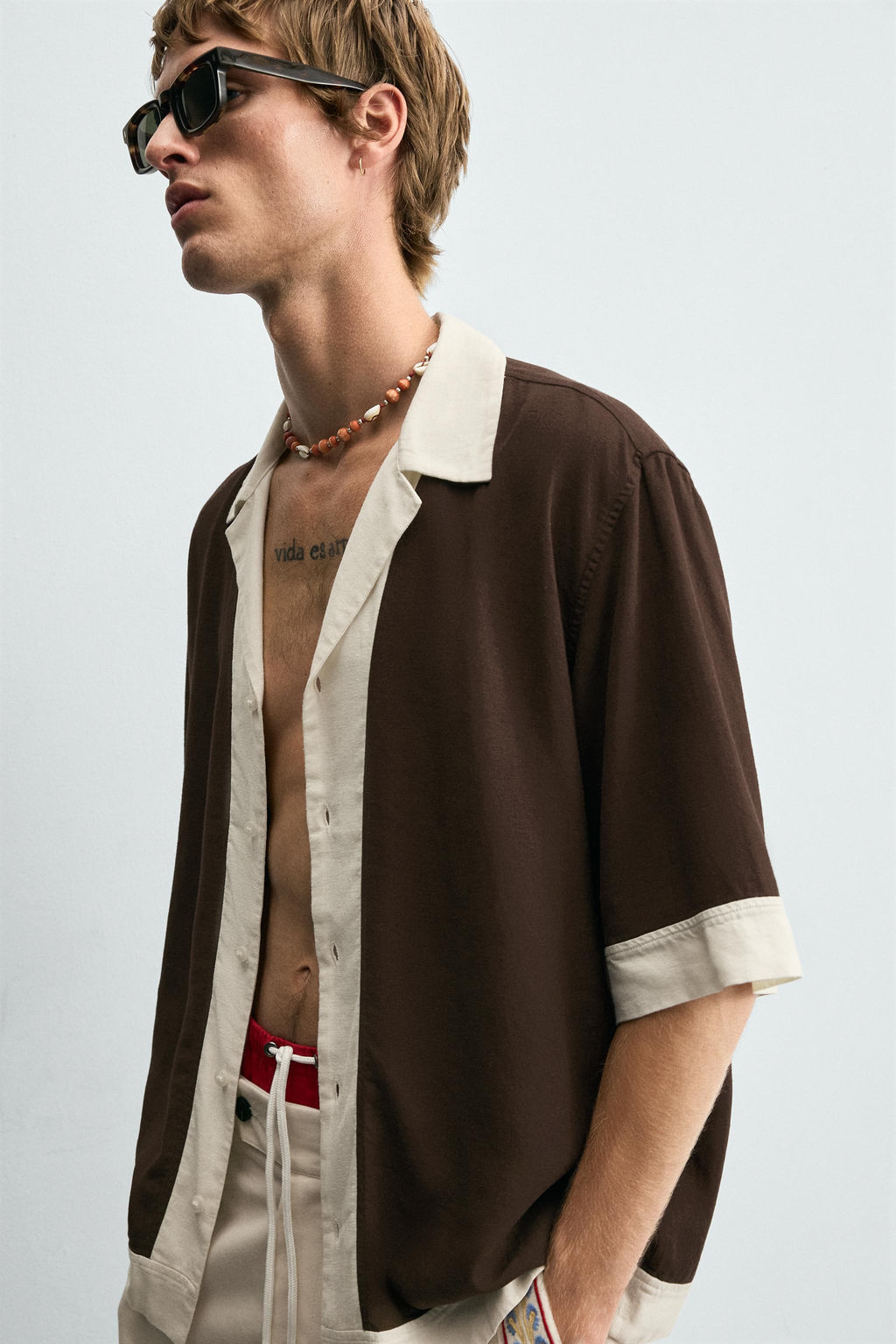 VISCOSE/LINEN COLOUR BLOCK SHIRT - Zara фото 5