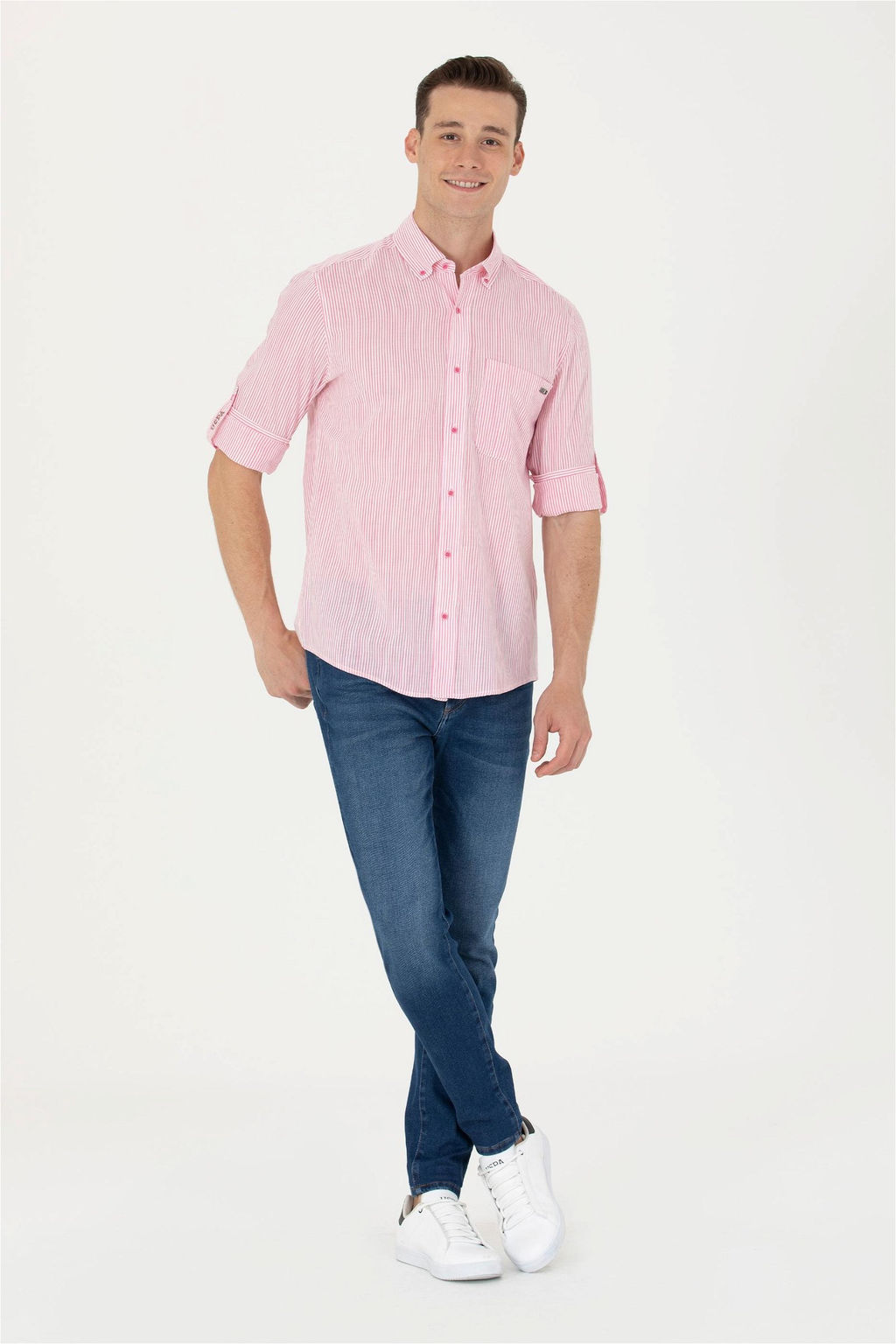U. S. Polo Assn Мужская белая рубашка в розовую полоску - U.s. polo assn фото 11