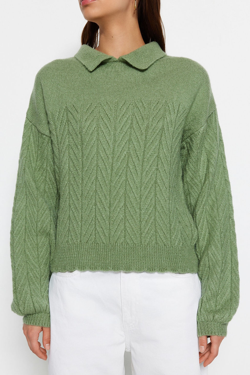 Turuncu Genis Kal?p Yumusak Dokulu Sac Orgulu Triko Kazak TWOAW22KZ1620 - Trendyolmilla фото 11