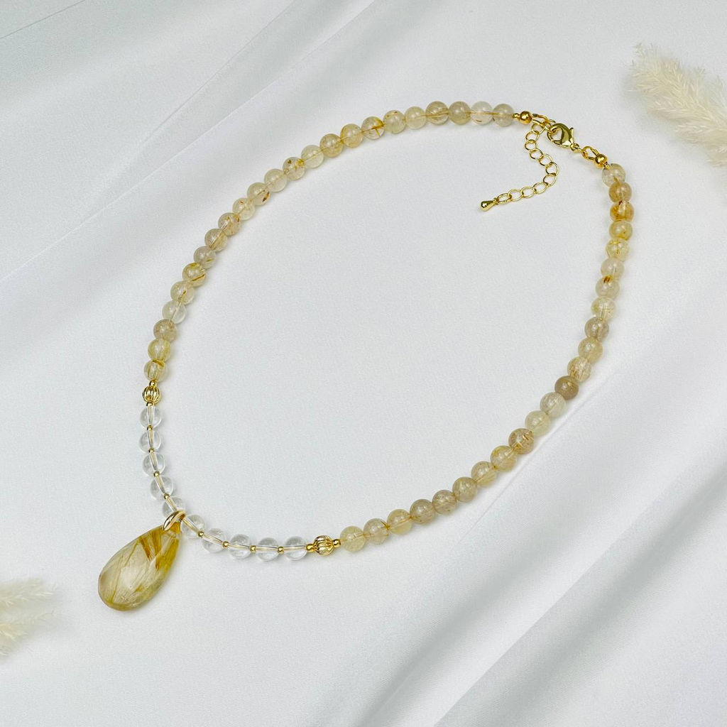 Колье из Рутилового кварца и Горного Хрусталя