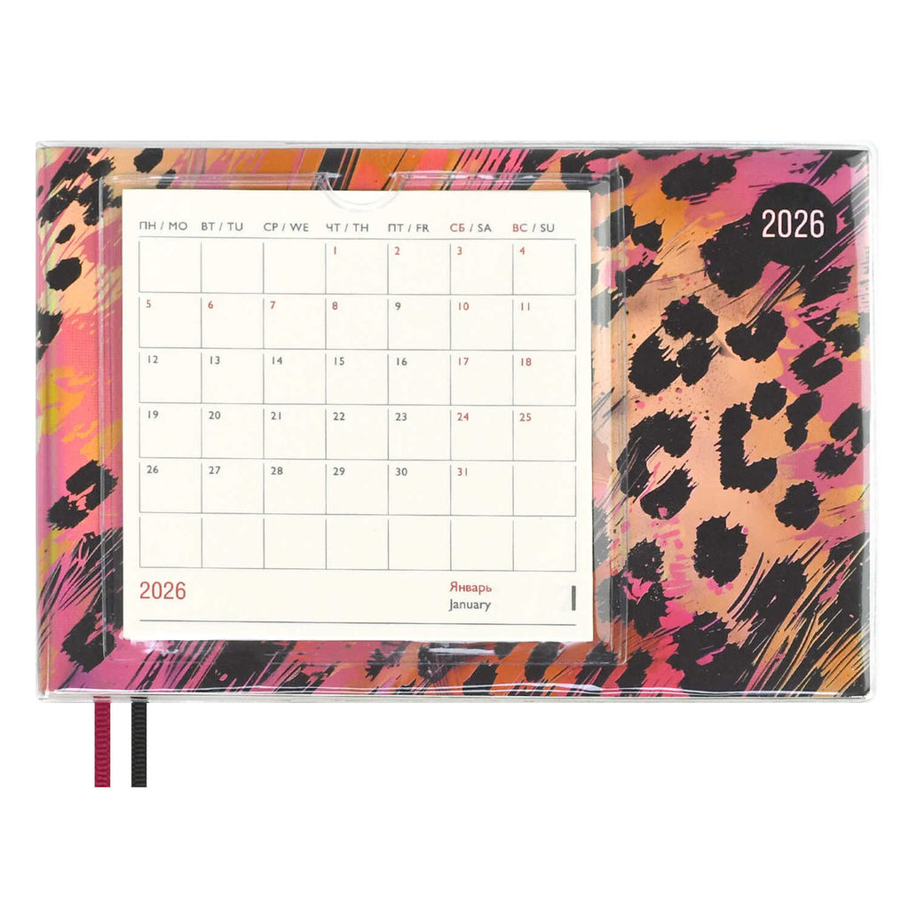 Еженедельник датированный 2026 ESCALADA, 180х127 мм, 64 л., арт. 70349/ 20 ЛЕОПАРД РОЗОВЫЙ