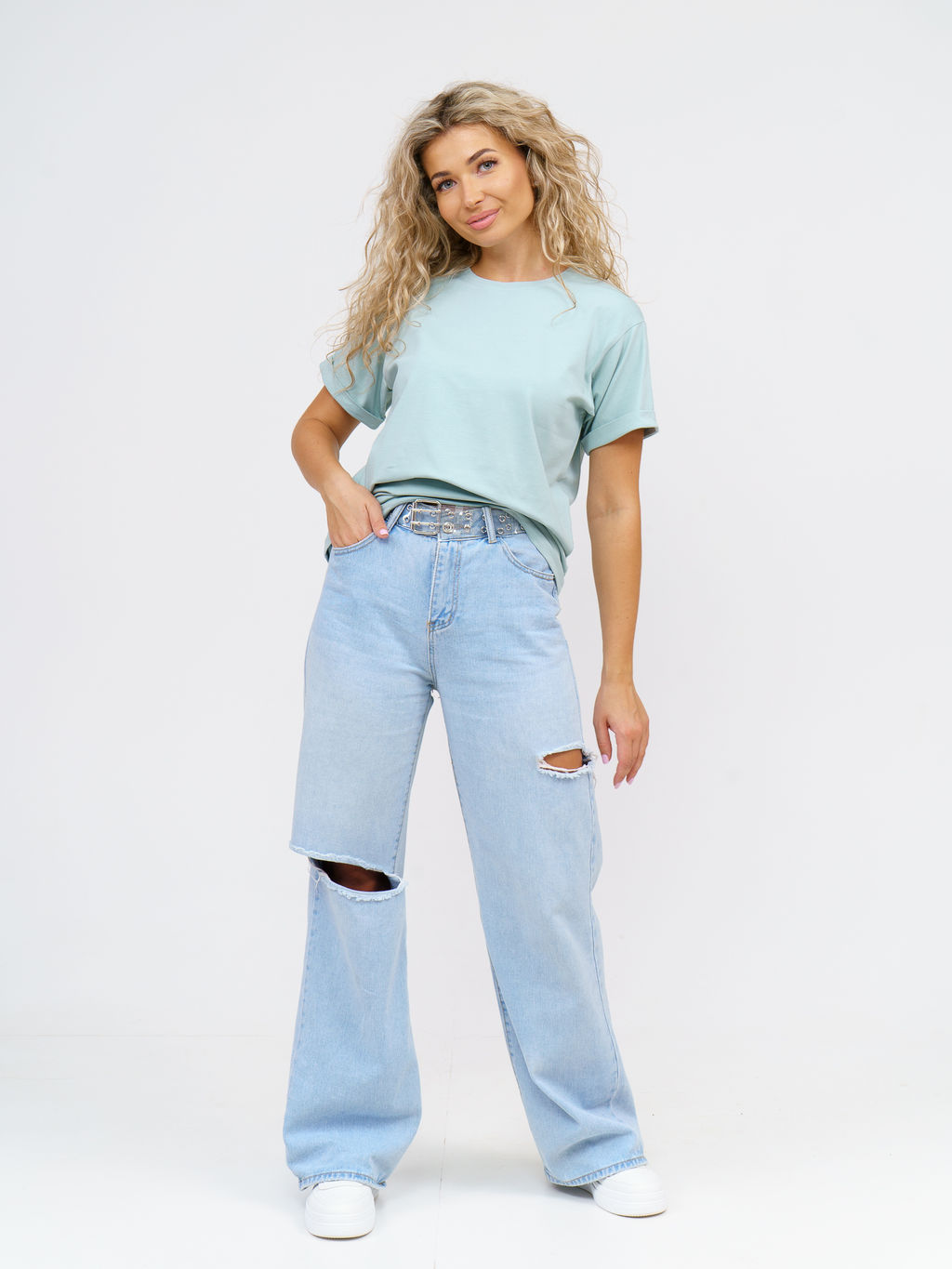 Футболка Хлопок 95%, лайкра 5% Классика аква - Ивассорти фото 4