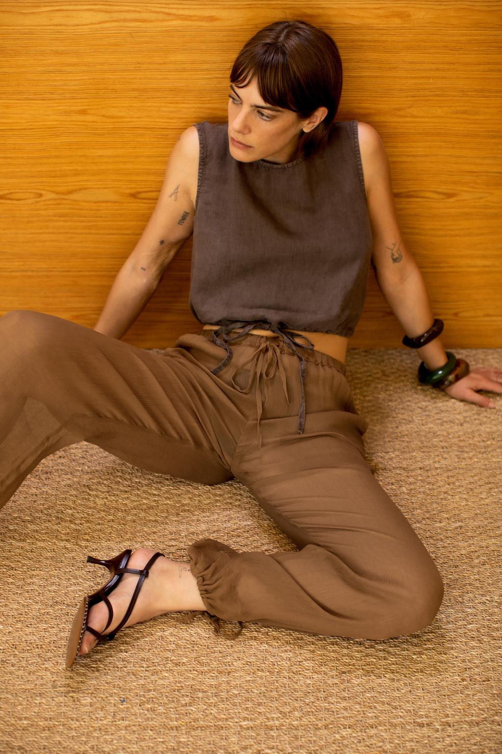 ZW COLLECTION 100% LINEN TOP WITH TIES - Zara фото 7