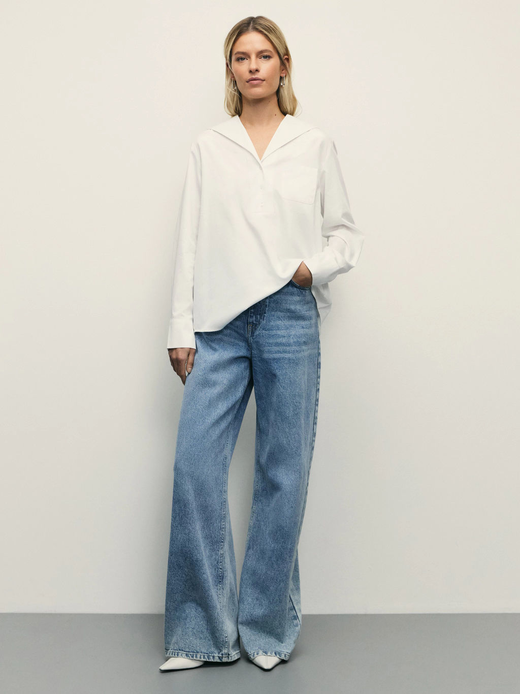 Рубашка из хлопка с отложным воротником / Zarina  фото 2