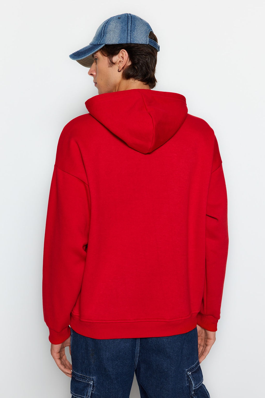 TRENDYOL MAN Gri Oversize/Genis Kesim Kapusonlu Hayvan Nak?sl? Ici Polarl? Sweatshirt TMNAW24SW00097 - Trendyolmilla фото 12