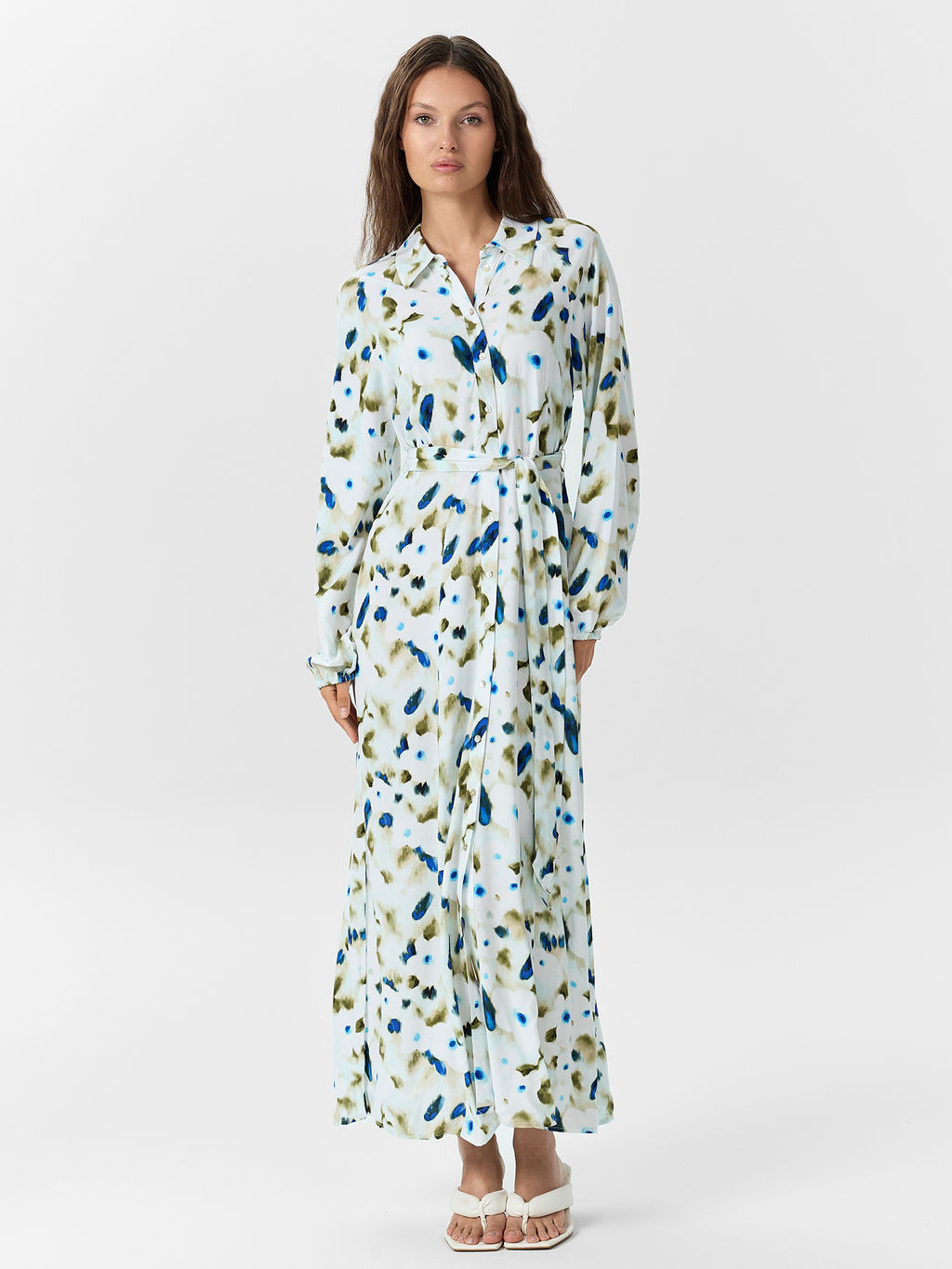 Платье рубашка женское с акварельным принтом