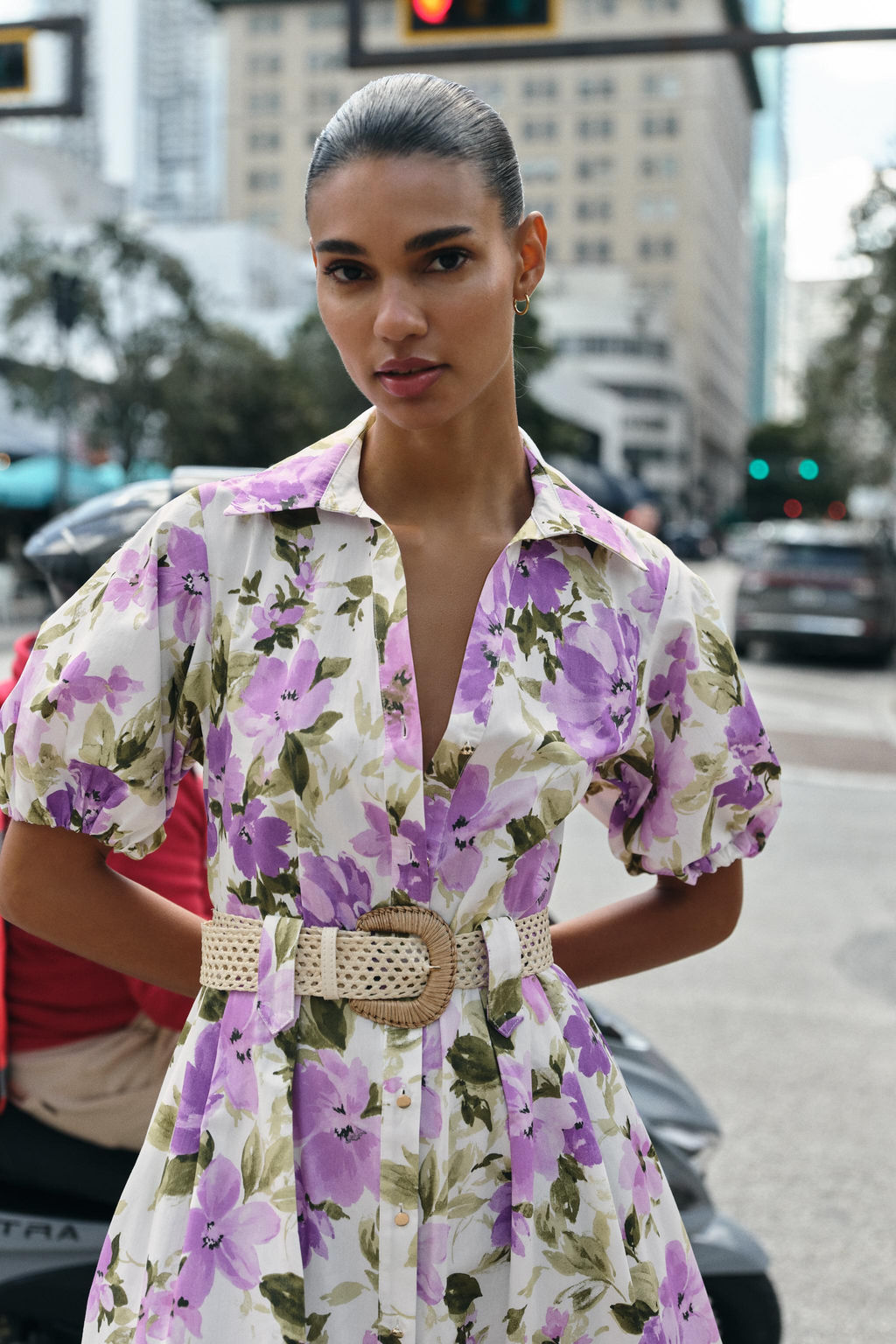FLORAL PRINT BELTED MIDI DRESS - Zara фото 5