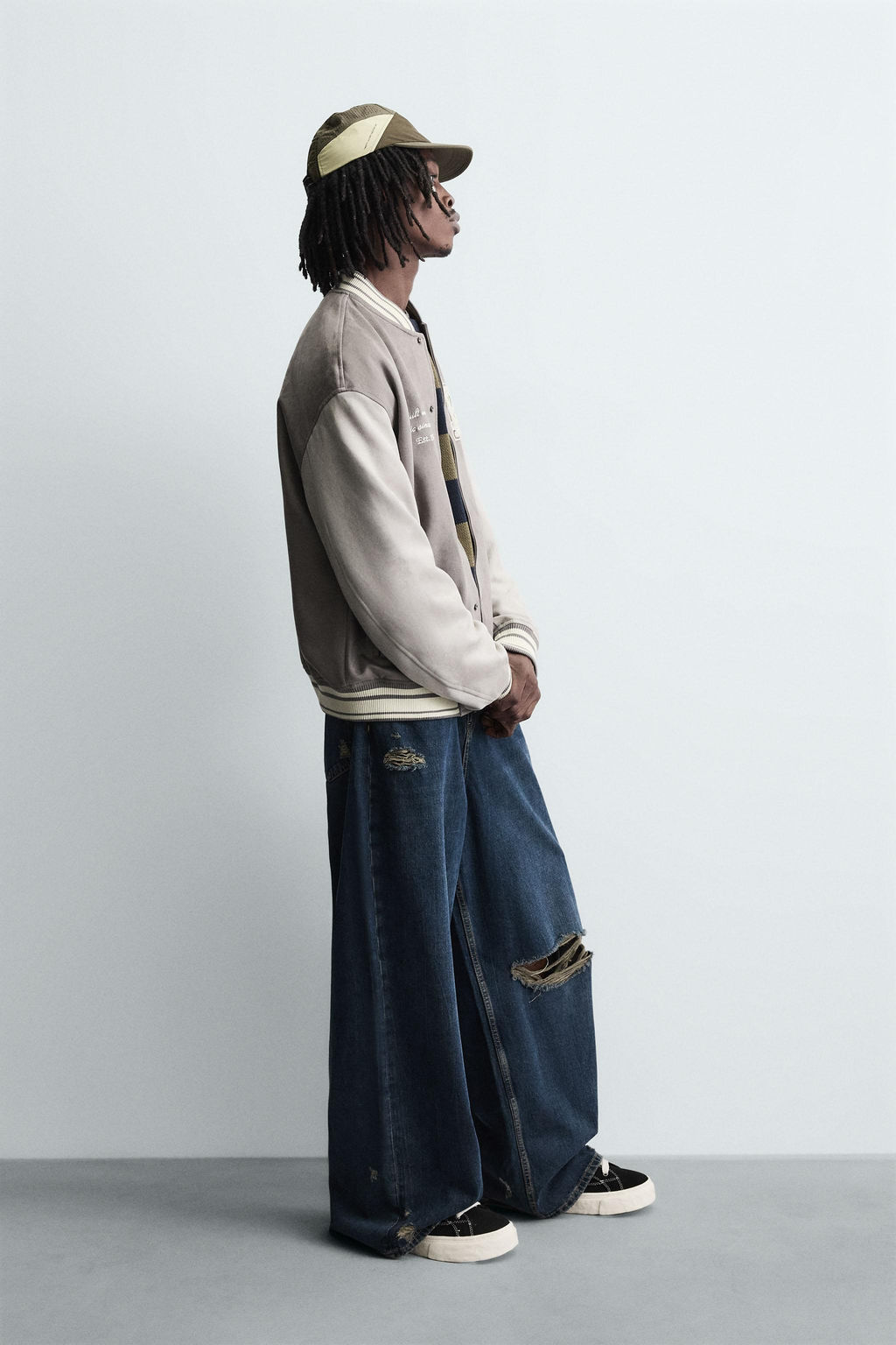FAUX SUEDE BOMBER JACKET WITH PATCHES