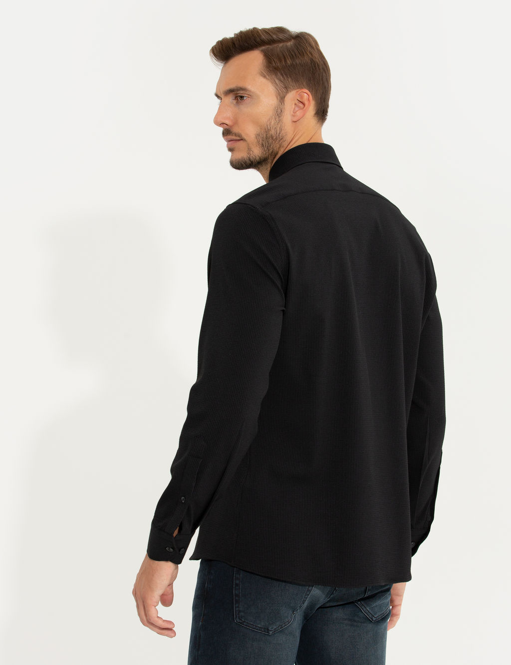 Siyah Slim Fit Uzun Kollu G_mlek