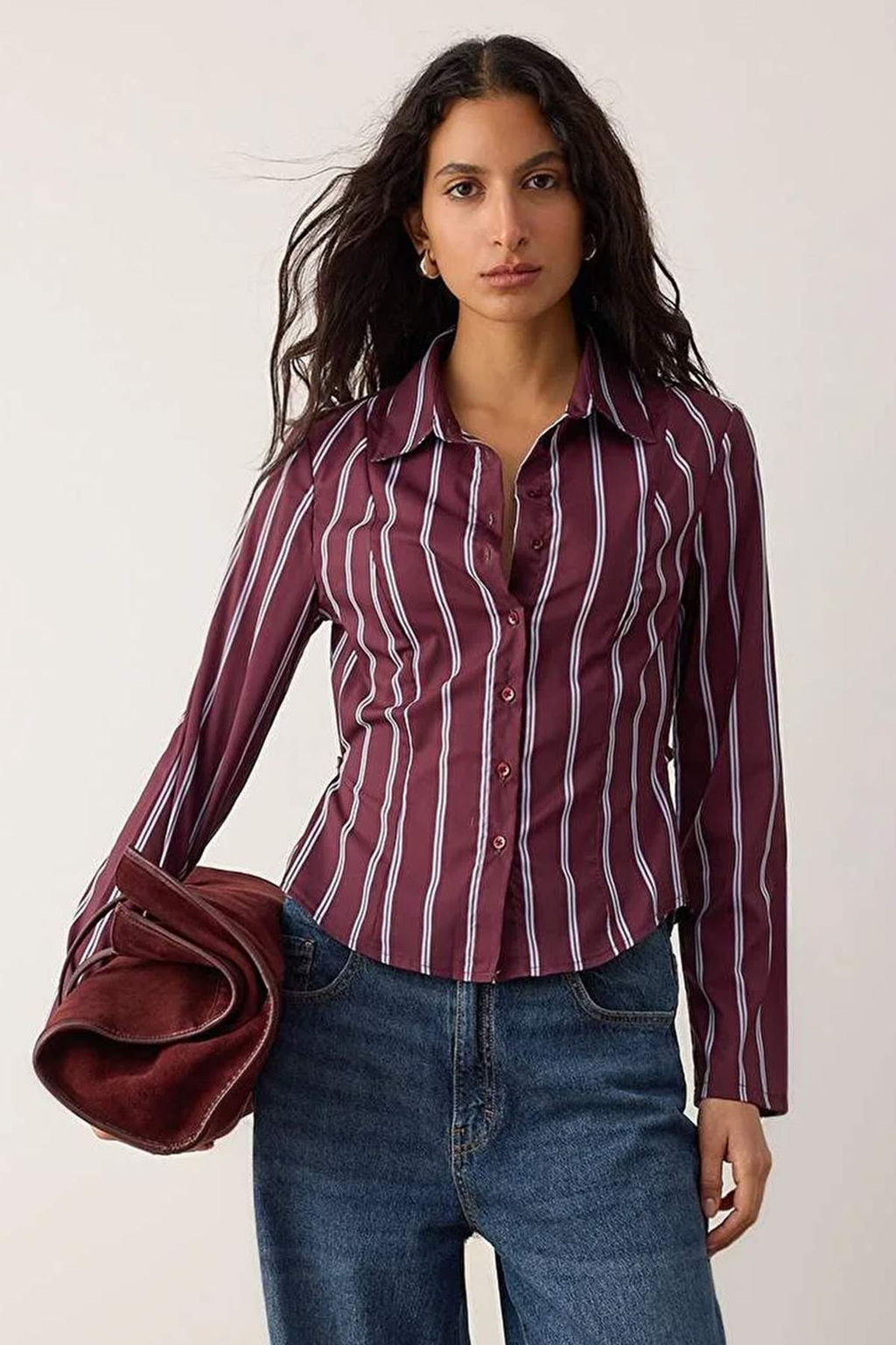 Sar?-Cok Renkli Belden Buzgulu Fitted Kollar? Genis Gomlek TWOAW26GO00013 - Trendyolmilla фото 5