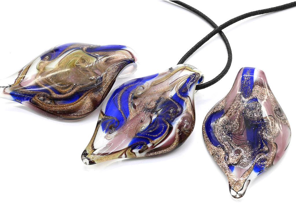 Кулон ручной работы из муранского стекла Лист 35*60мм цв.сиренево-синий