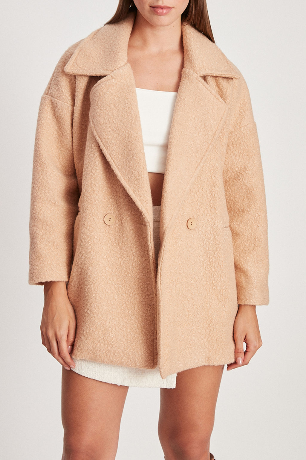 Vizon Buklet Kruvaze Oversize Midi Kaban TWOAW26KB00070 - Trendyolmilla фото 3