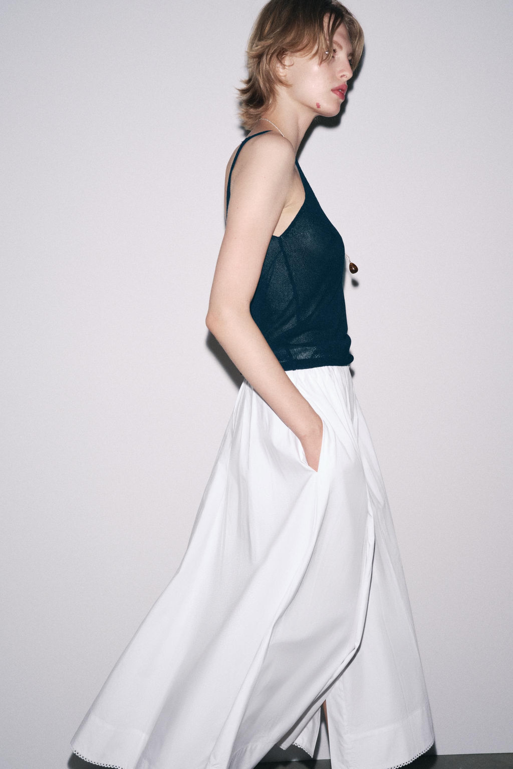 ZW COLLECTION POPLIN MIDI SKIRT - Zara фото 3