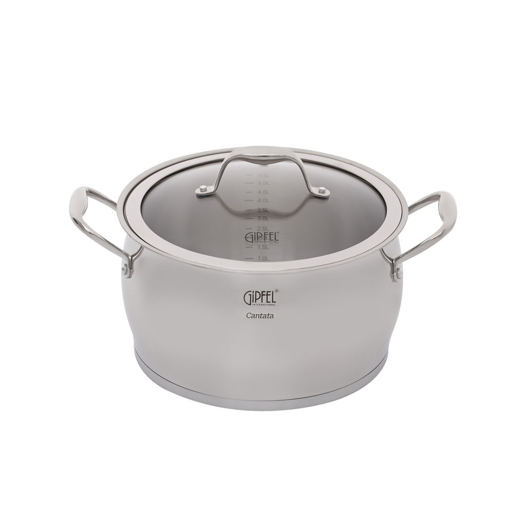 1538 GIPFEL Набор посуды CANTATA 10пр. Состав: ковш 16х9см/1,8л с крышкой, кастрюли 16х9см/1,8л, 18х10см/2,8л, 20х12см/3,5л, 24х14см/6л с крышками, с индукционным капсульным дном. Материал: нерж. сталь 18/10. Толщина: 0,7мм  фото 6
