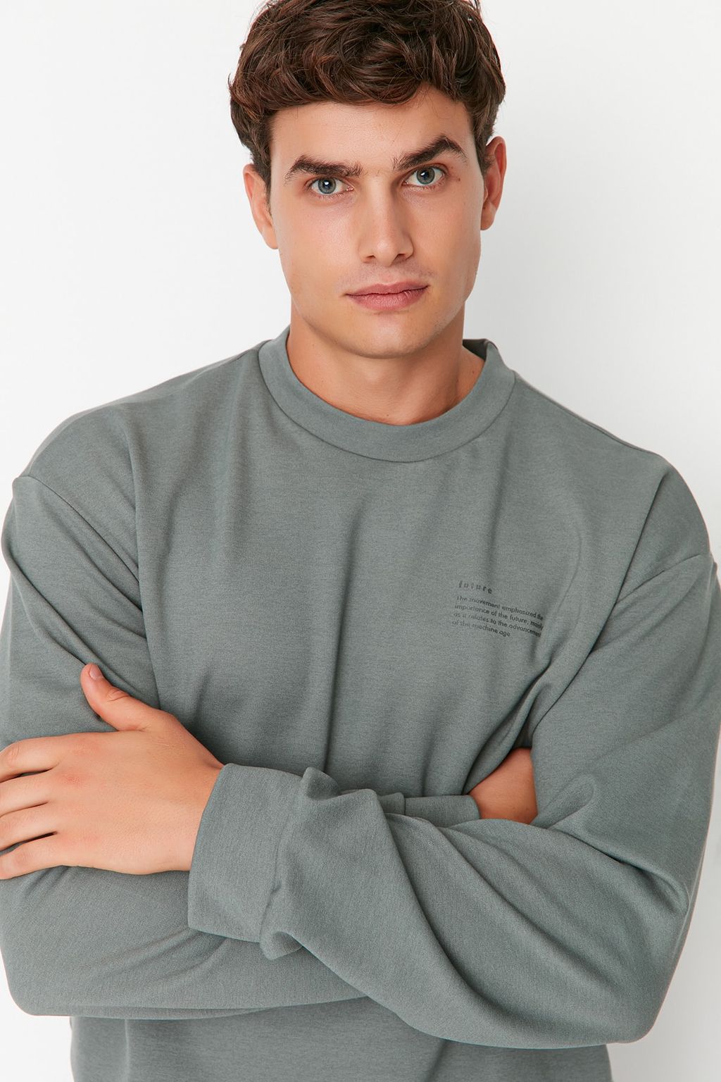 TRENDYOL MAN Mint Bisiklet Yaka Oversize/Genis Kesim Fit Minimal Yaz? Bask?l? Sweatshirt TMNAW23SW00237 - Trendyolmilla фото 9
