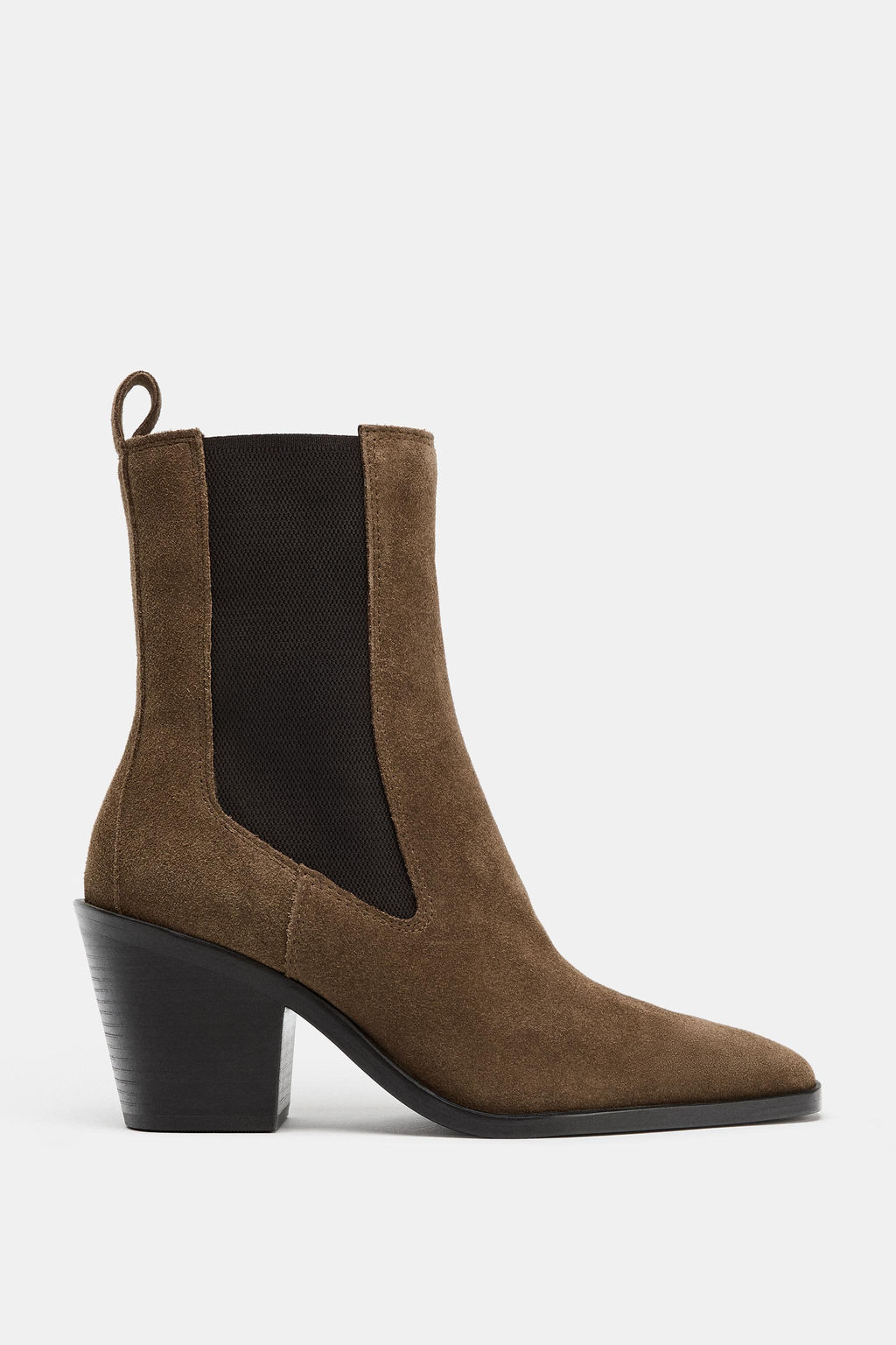 SPLIT SUEDE HEELED ANKLE BOOTS