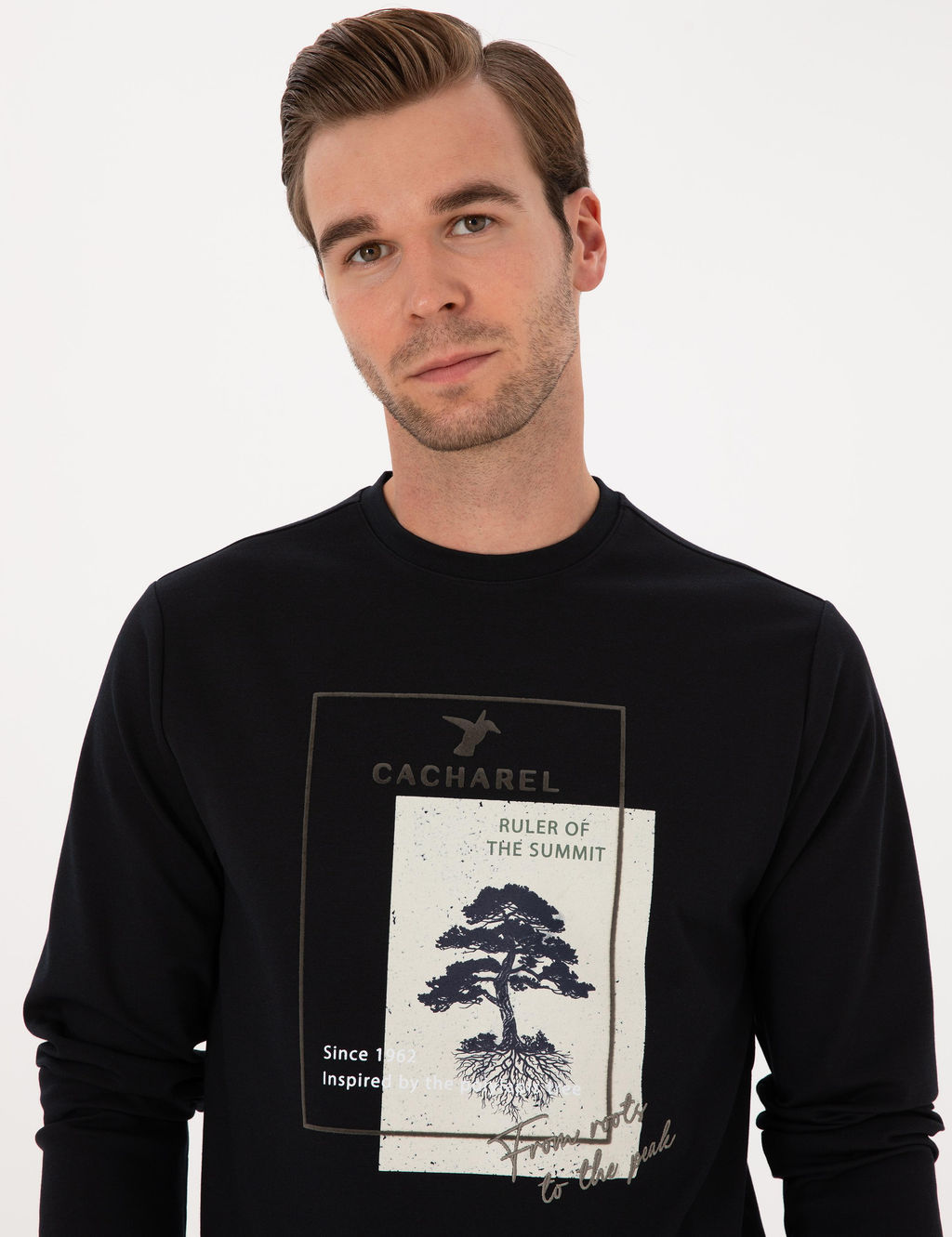 Lacivert Regular Fit Bisiklet Yaka Bask_l_ Sweatshirt