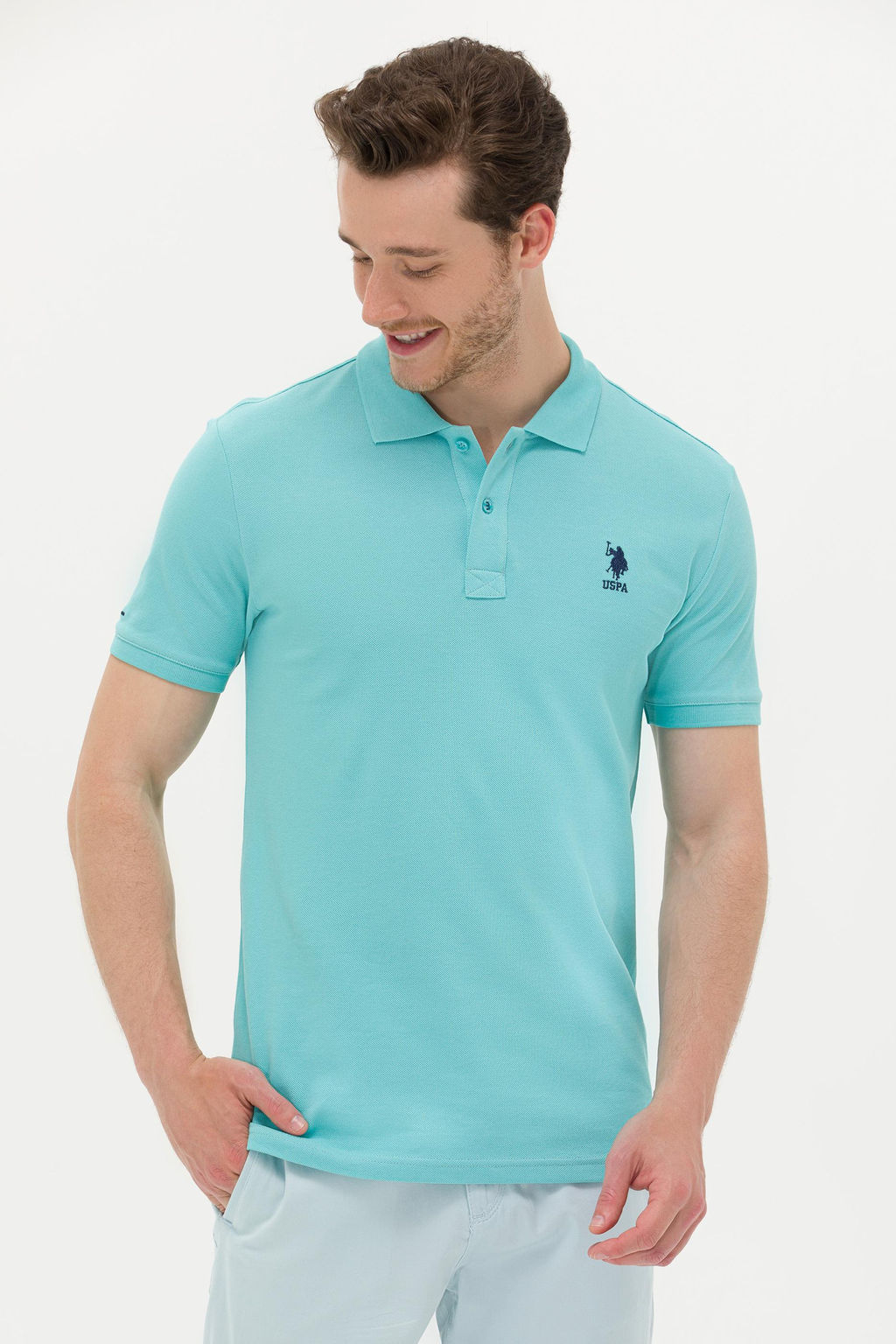 U. S. Polo Assn Мужская мятная базовая футболка с воротником-поло - U.s. polo assn фото 3