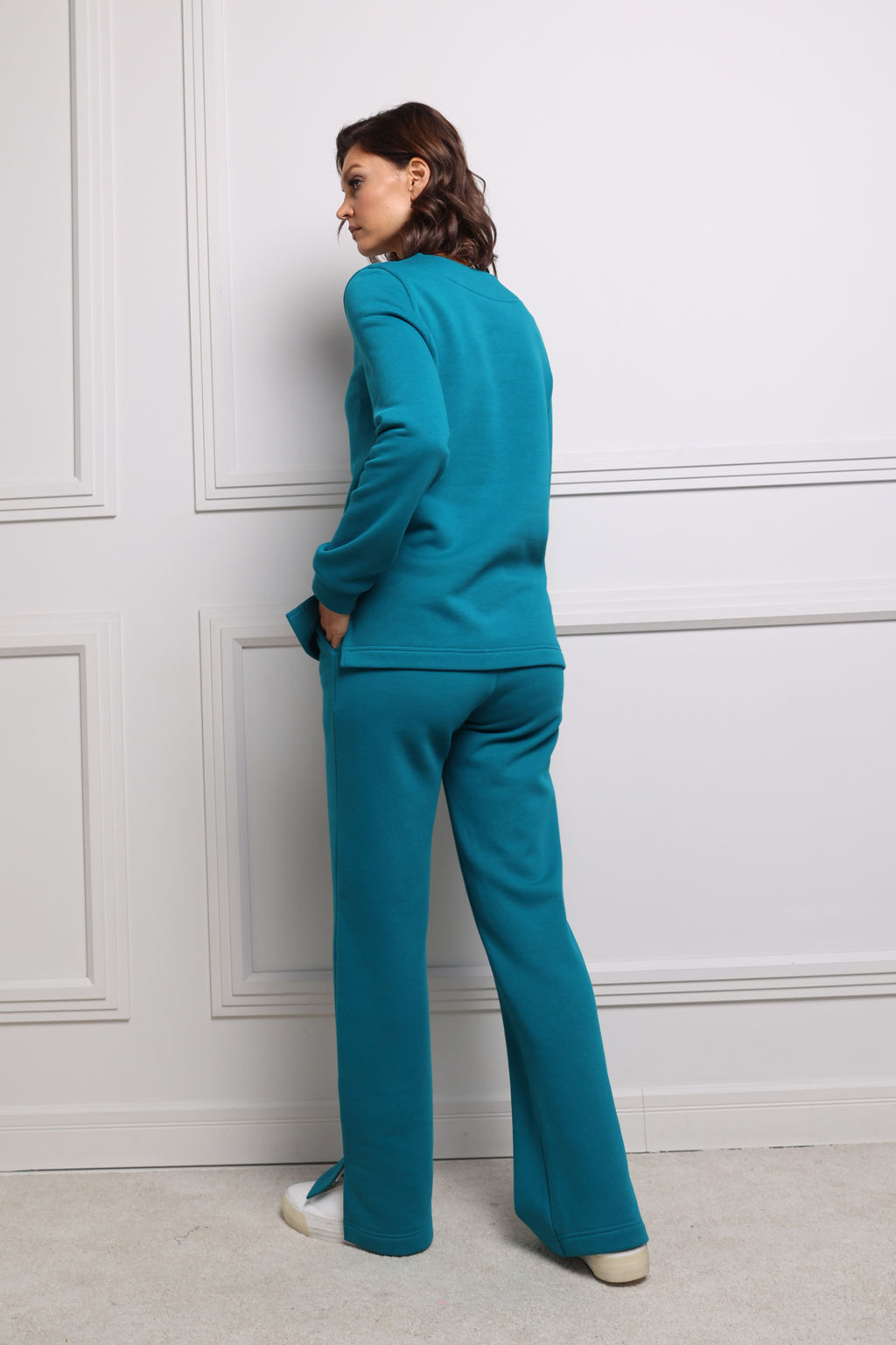 Брюки прямые с боковыми разрезами из футера с начёсом - Looklikecat фото 3