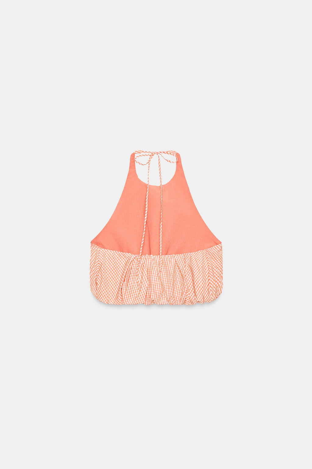 TOP HALTER GLOBO CUADRO VICHY / blanco-naranja - Zara фото 4