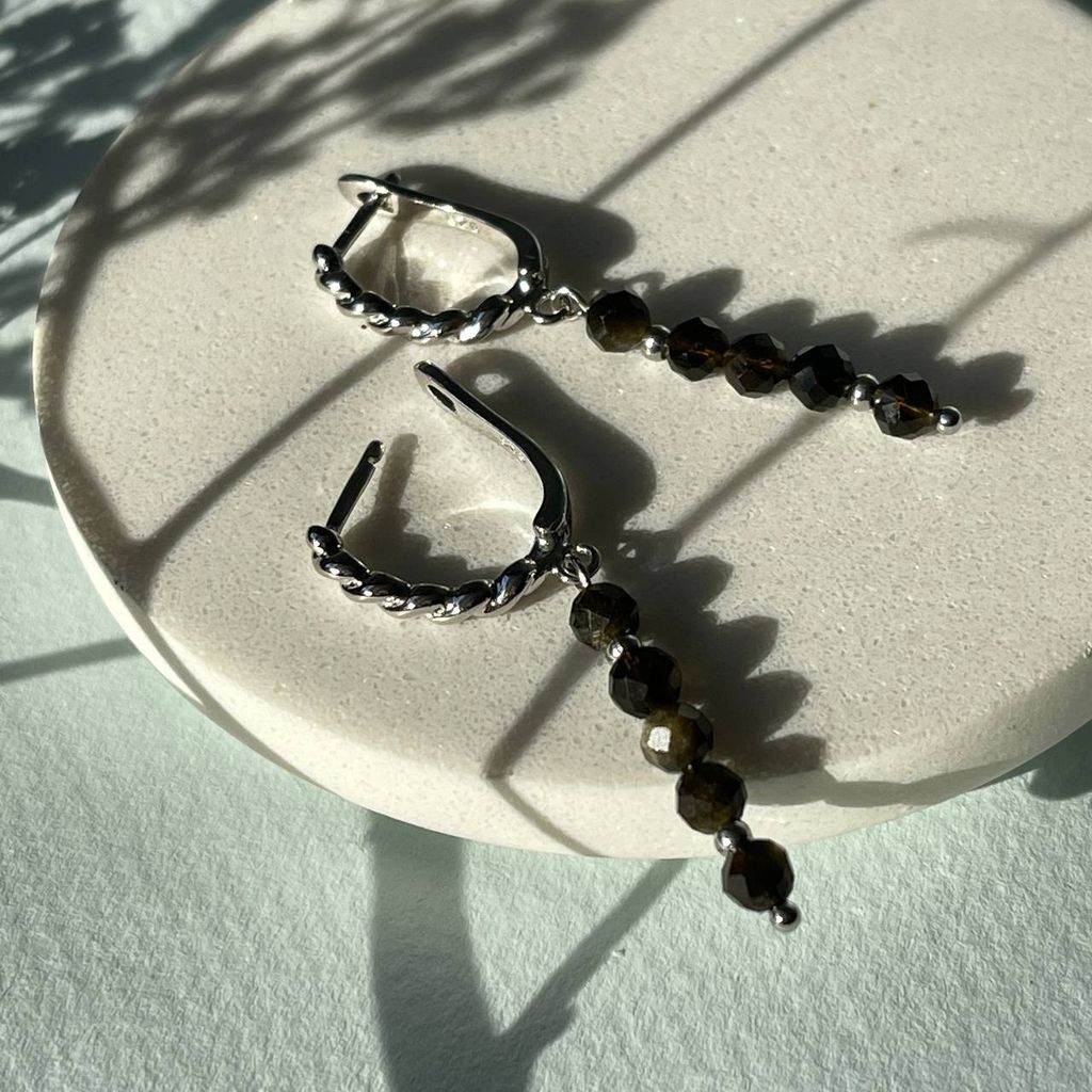 Серьги длинные из Обсидиана - Радуга самоцветов фото 4