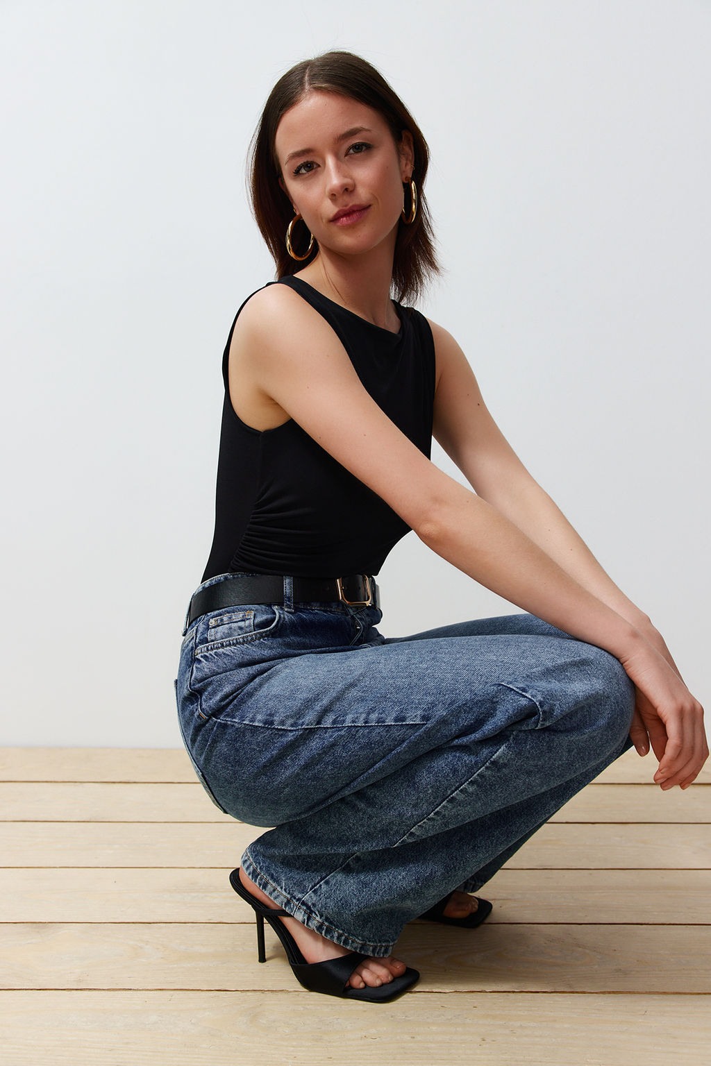 Siyah Buzgu Detayl? Kay?k Yaka Esnek C?tc?tl? Orme Body TWOSS24BD00020