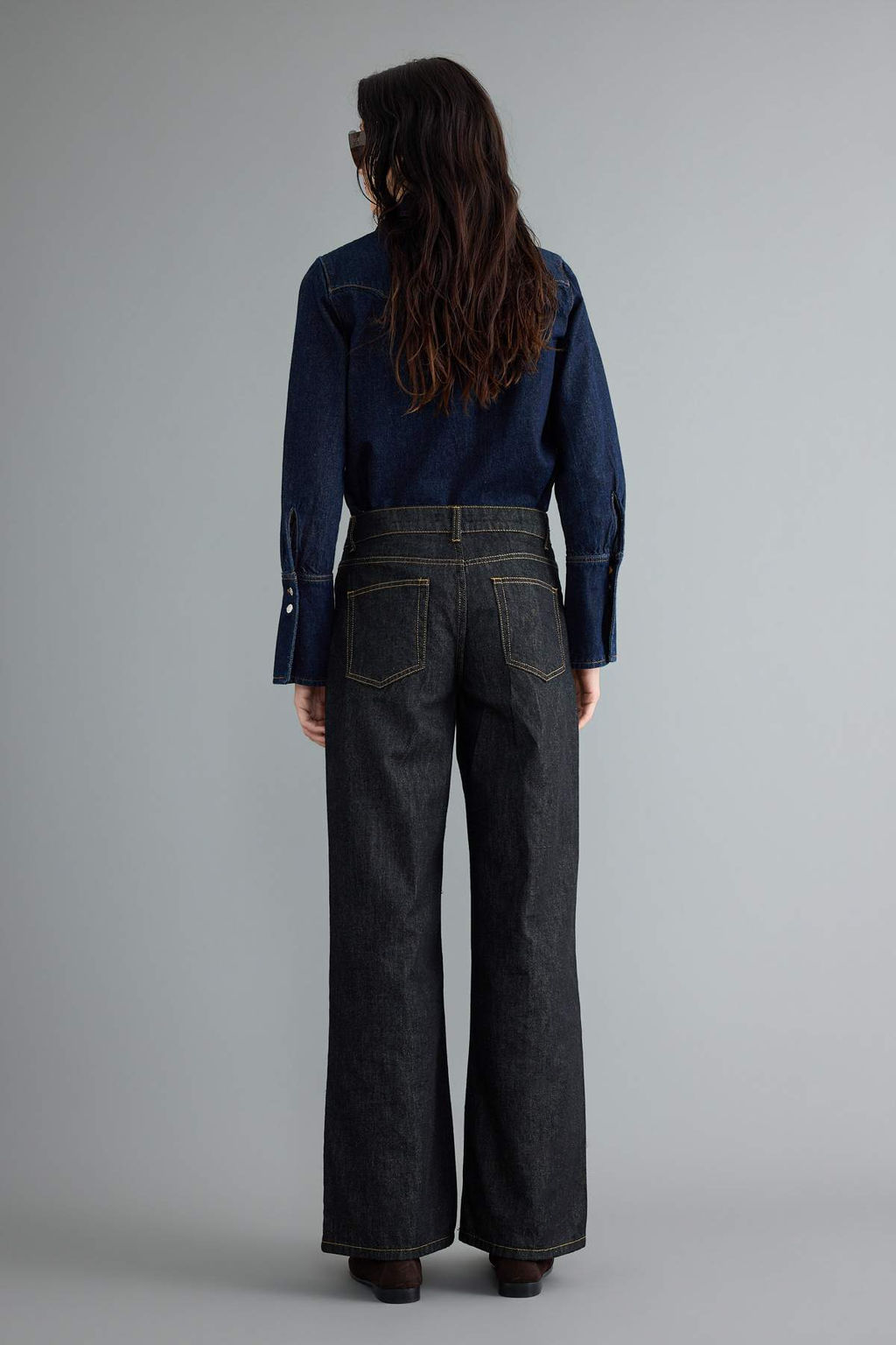 Siyah %100 Pamuk Raw Normal Bel Geni_ Wide Leg Jeans TWOAW27JE00083 - Trendyolmilla фото 6
