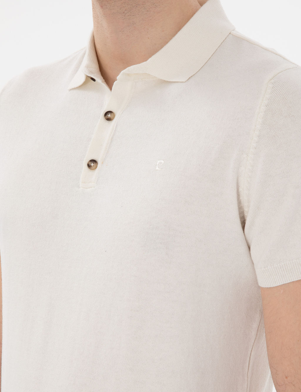 Ekru Slim Fit D__meli Polo Yaka Triko Ti__rt