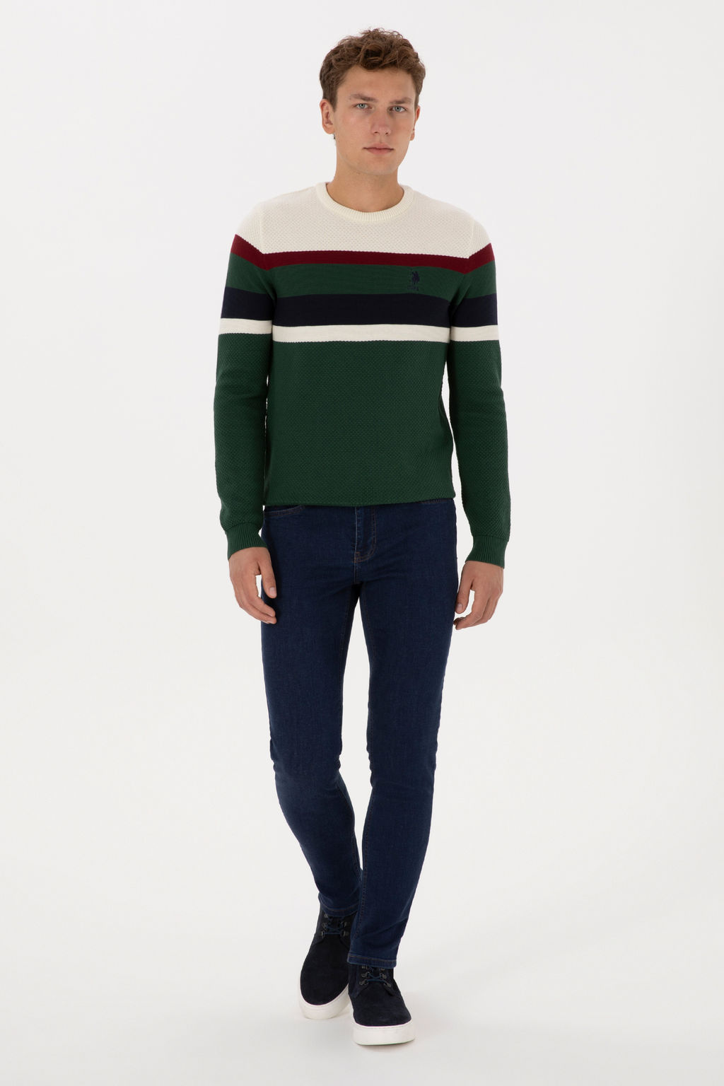 Erkek Slim Fit Bisiklet Yaka Koyu YeЕil Kazak - U.s. polo assn фото 4