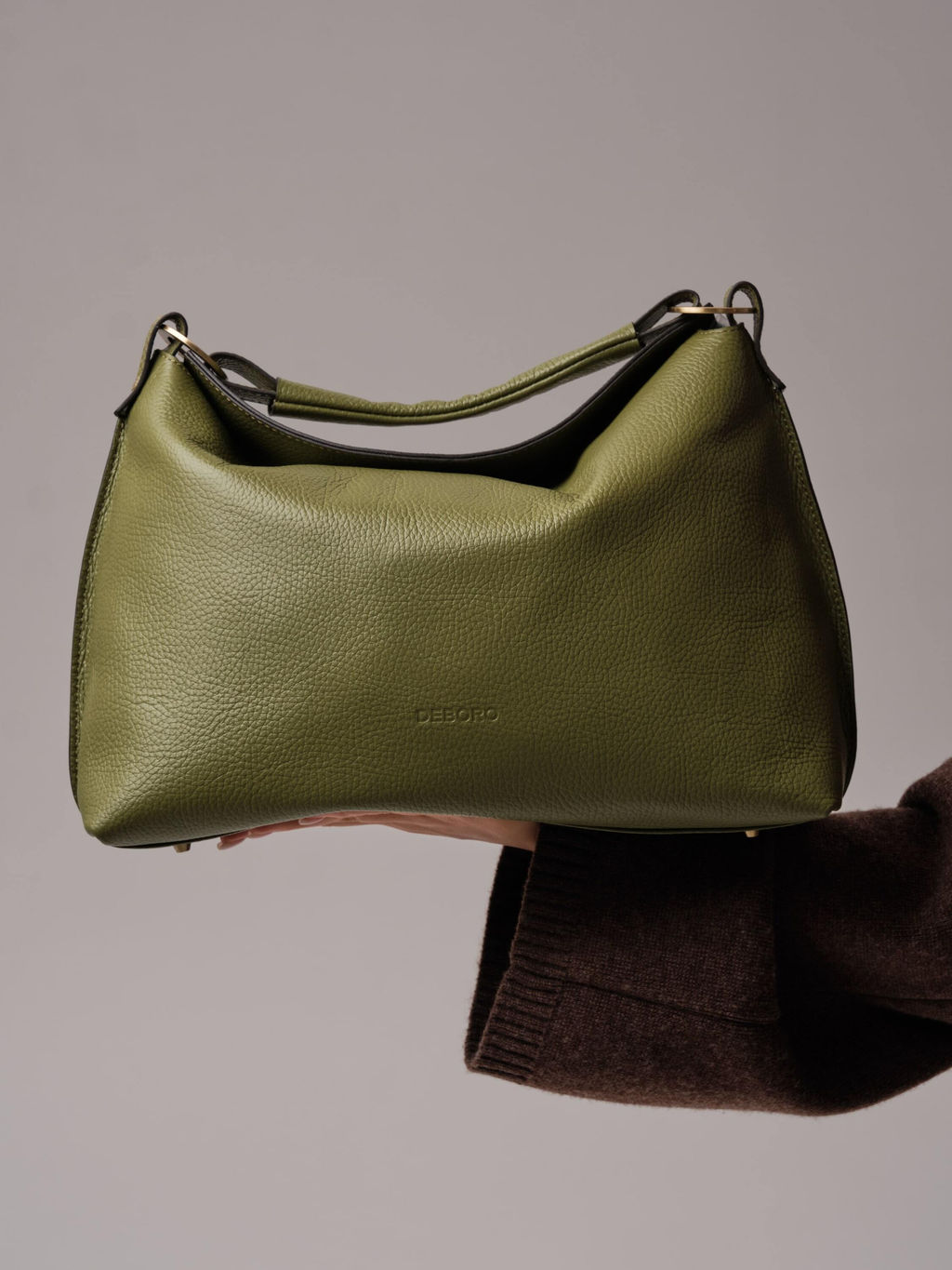 Кожаная сумка хобо Deboro 30900 зеленая водоросль